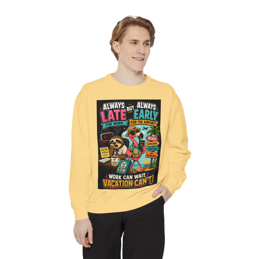 Vacation Vibes Sweatshirt — "Work Can Wait, Vacation Can't" Beach Resort Pullover