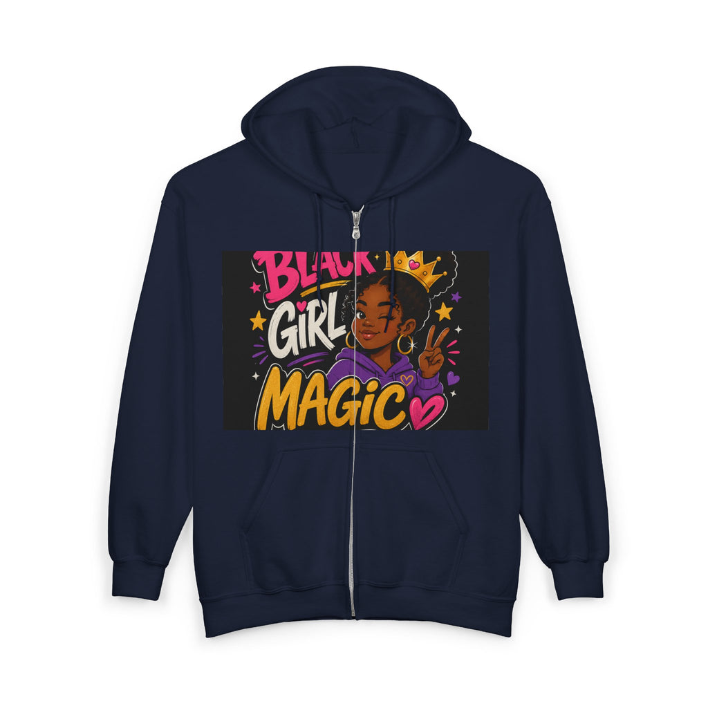 Black Girl Magic Zip Hoodie — Empowering Graphic Full-Zip Sweatshirt