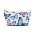 Blue & Purple Butterfly Accessory Pouch — Floral Makeup Bag with T-Bottom