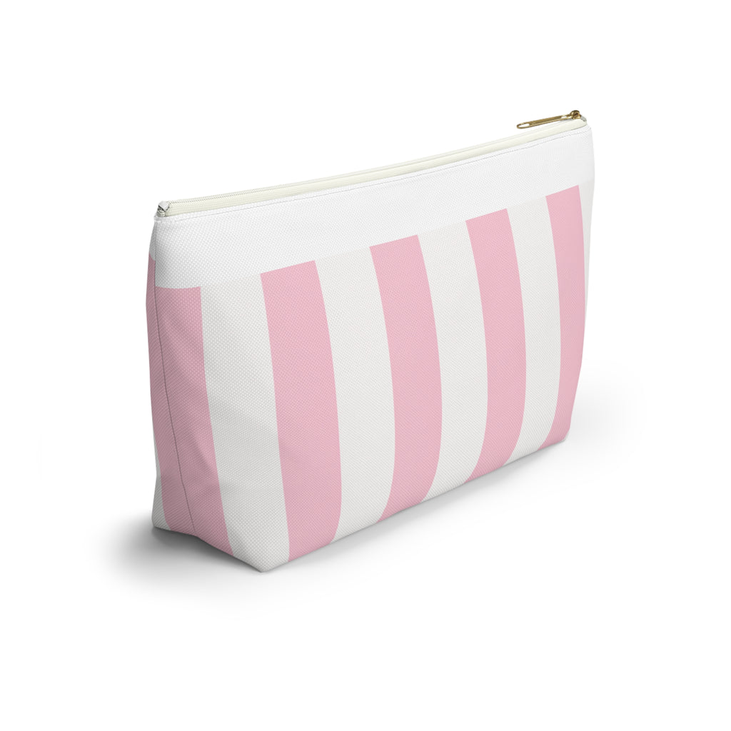 Coconut Cove Striped Accessory Pouch — Pink T‑Bottom Makeup Bag