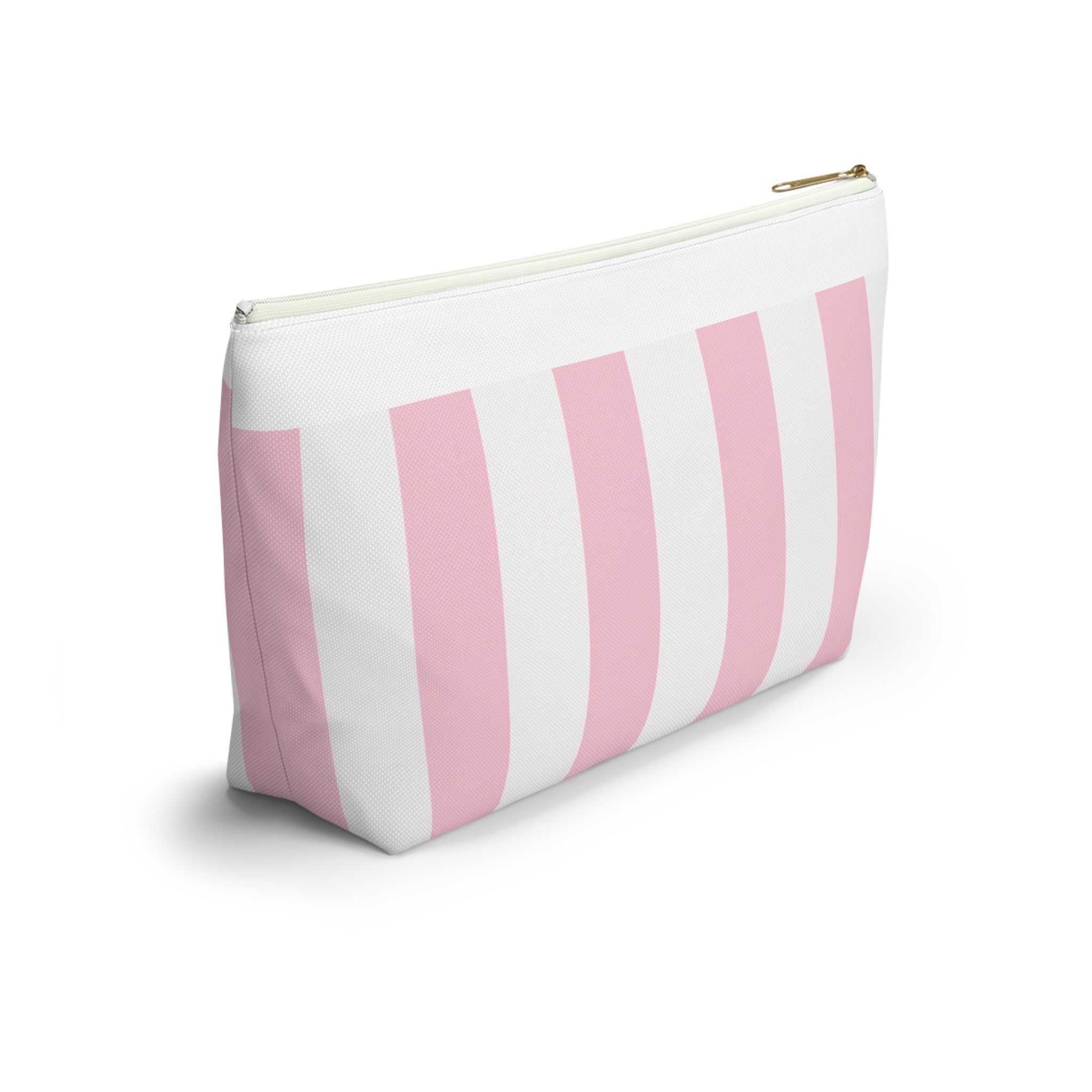 Coconut Cove Striped Accessory Pouch — Pink T‑Bottom Makeup Bag
