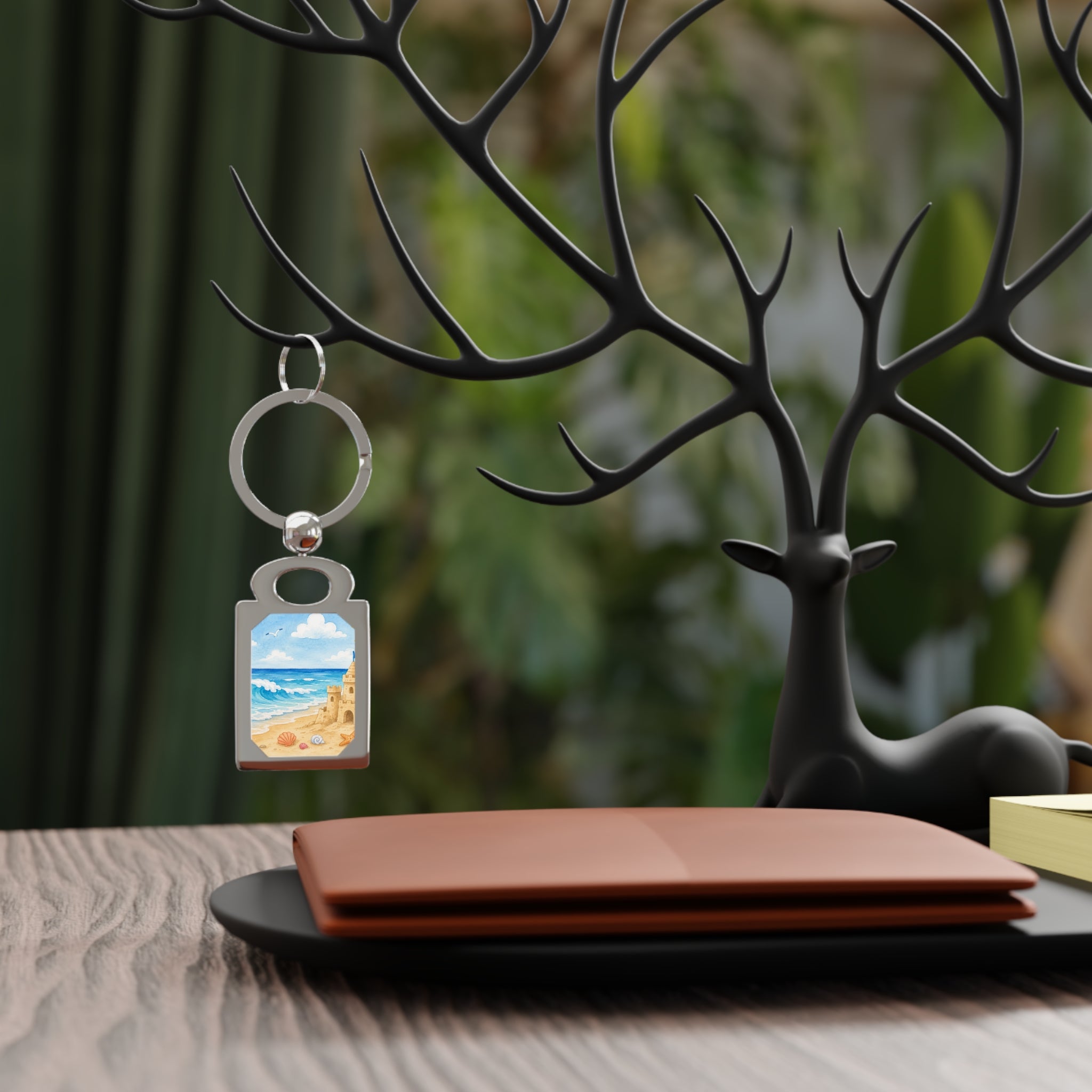 Personalized Rectangle Keyring — Tropical Monogram “K”