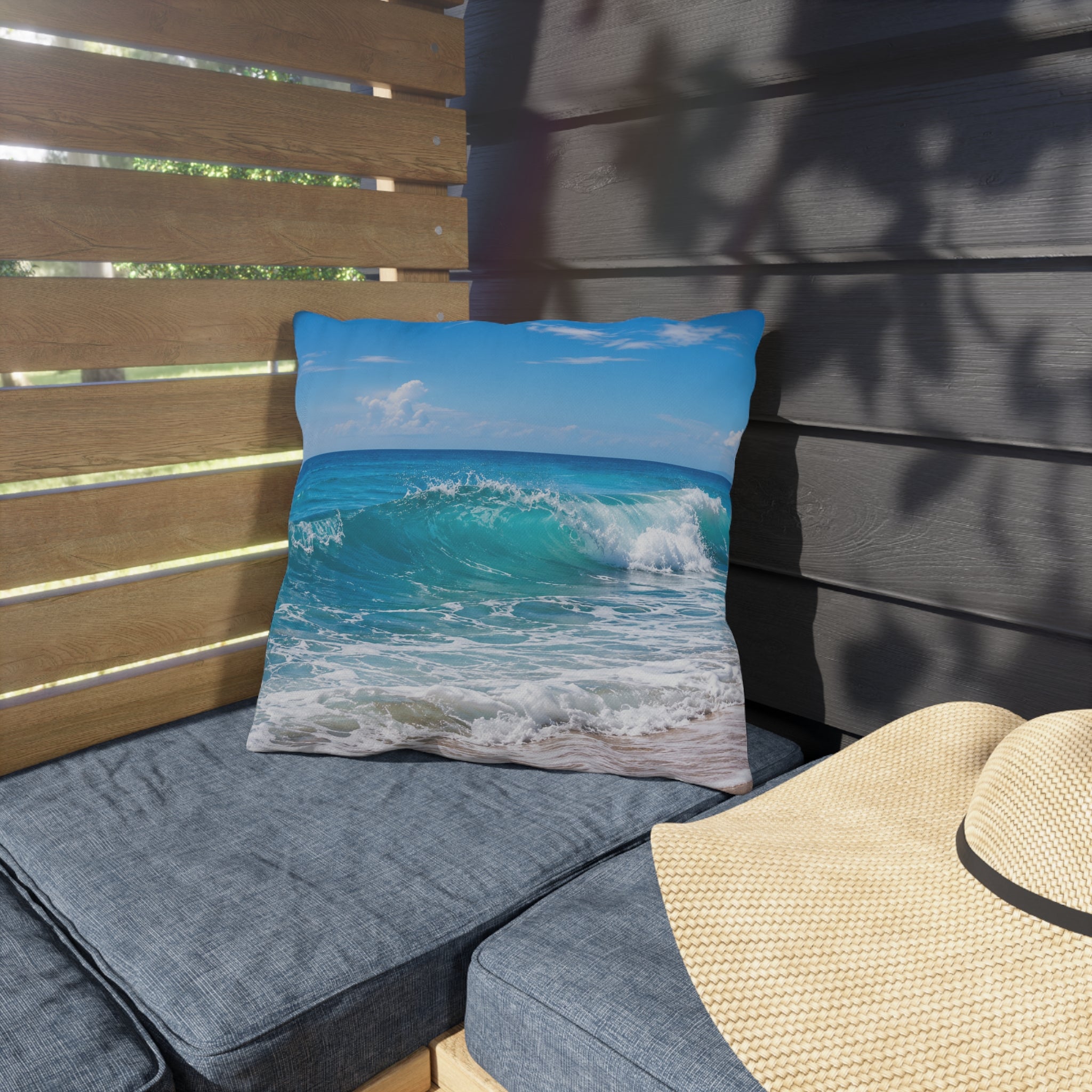 Ocean Wave Outdoor Pillow — Coastal Beach Decor Throw Pillow