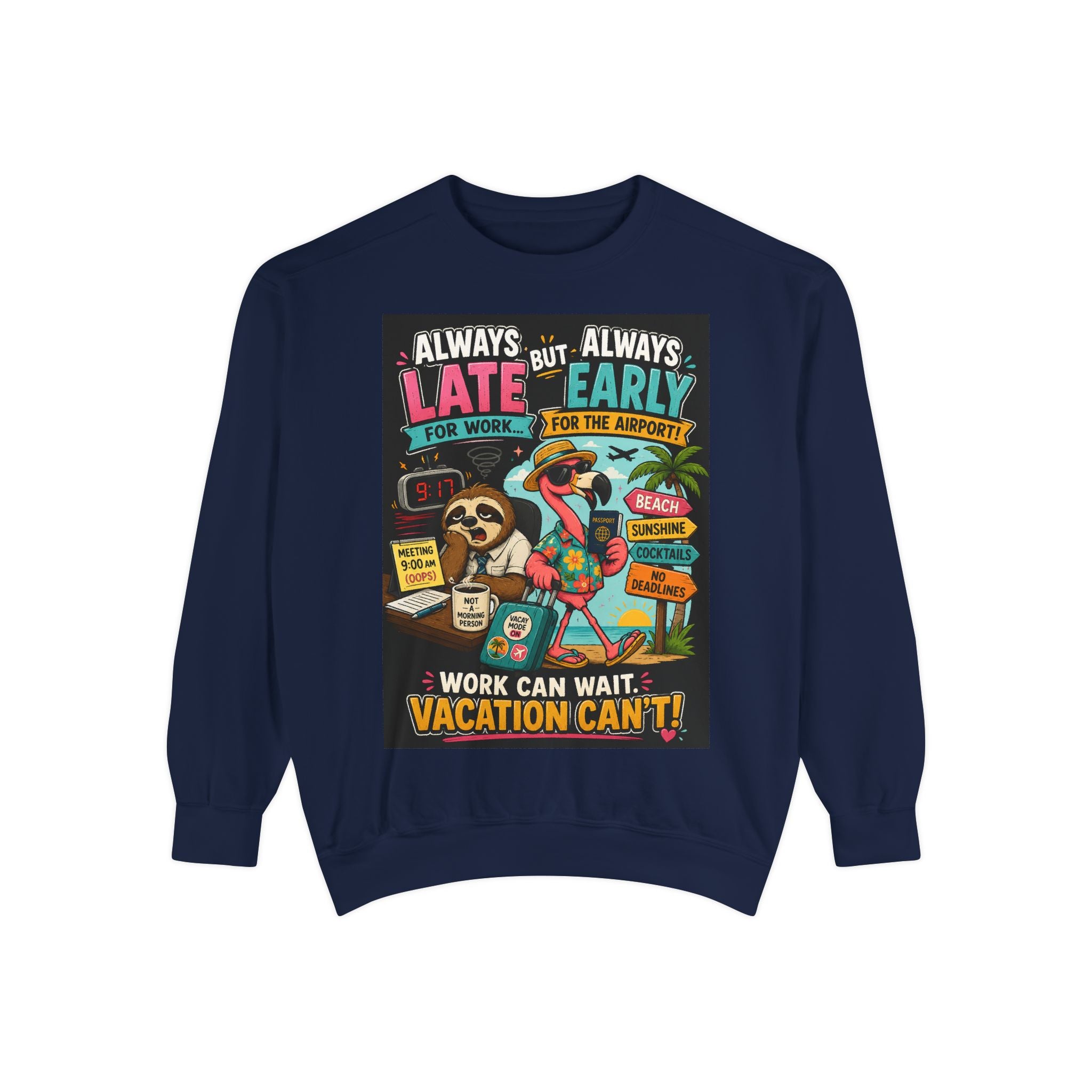 Vacation Vibes Sweatshirt — "Work Can Wait, Vacation Can't" Beach Resort Pullover