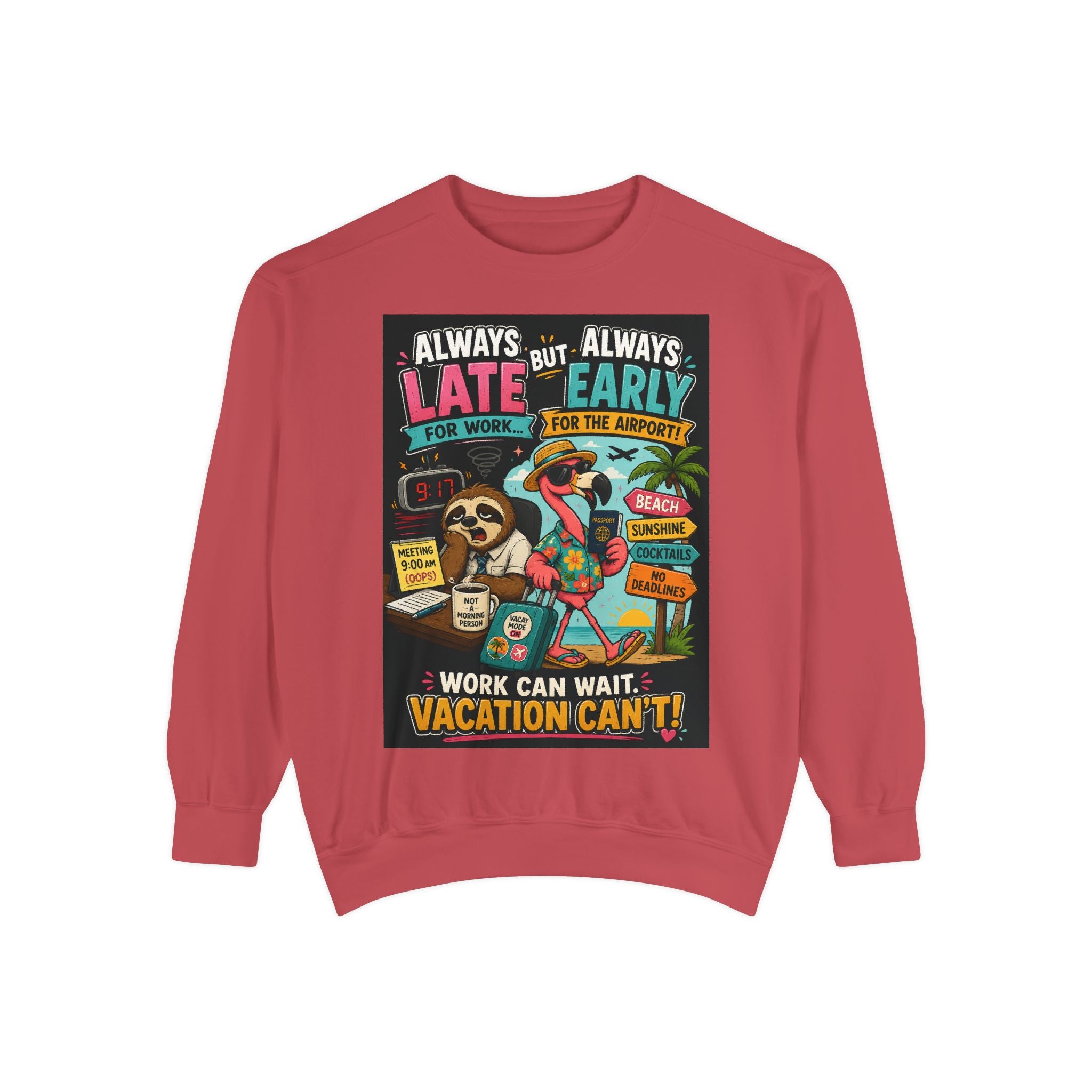 Vacation Vibes Sweatshirt — "Work Can Wait, Vacation Can't" Beach Resort Pullover