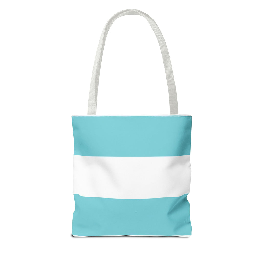 Striped Aqua & White Tote Bag — Beachy Everyday Shoulder Tote