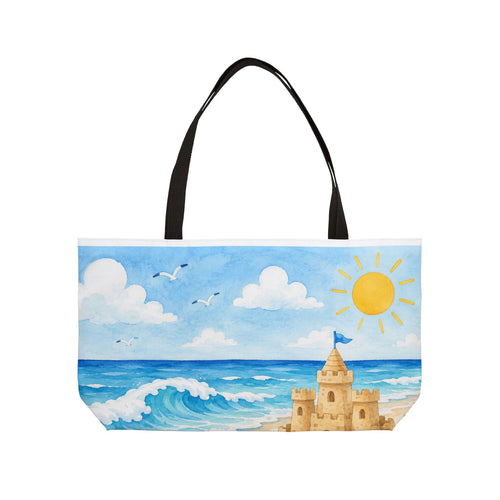 Beach Scene Weekender Tote Bag – Sandcastle, Starfish & Seaside Design
