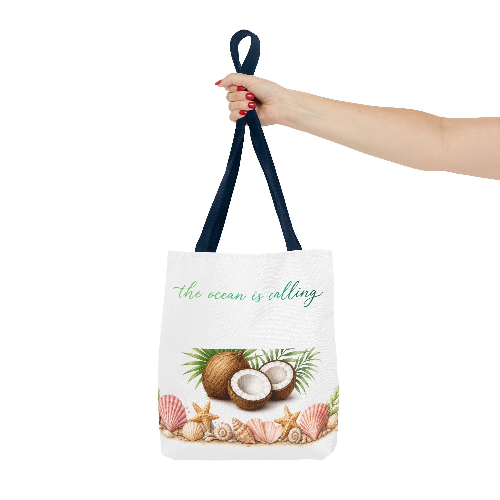 Beach Vibes Coconut Tote — “The Ocean Is Calling” All-Over Print