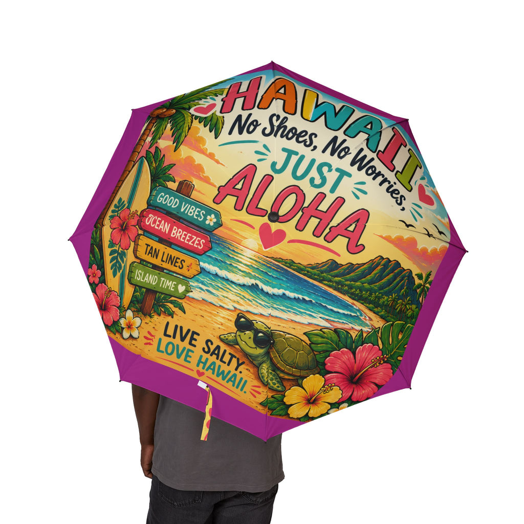 Hawaii Tropical Foldable Umbrella — 'Hawaii Just Aloha' Beach Rain Sun Parasol