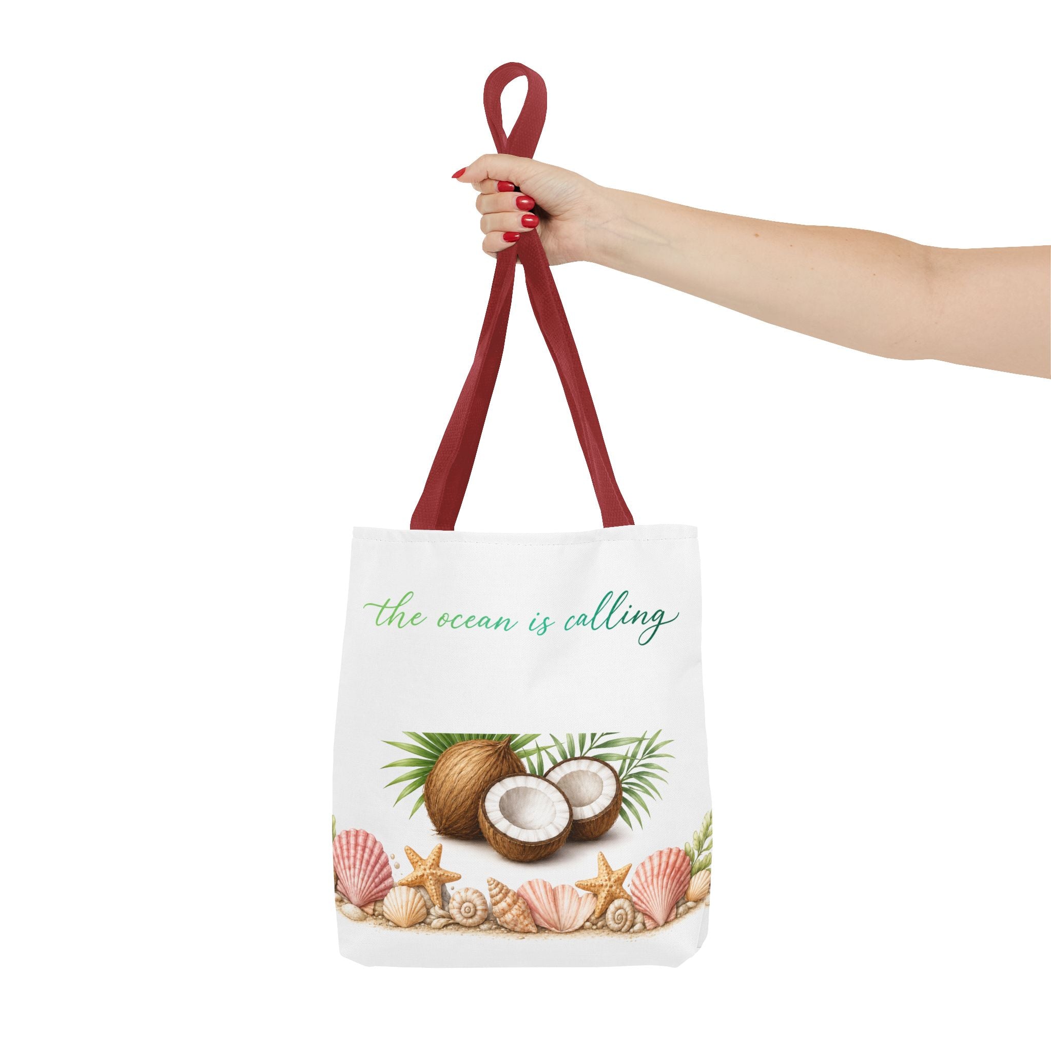 Beach Vibes Coconut Tote — “The Ocean Is Calling” All-Over Print
