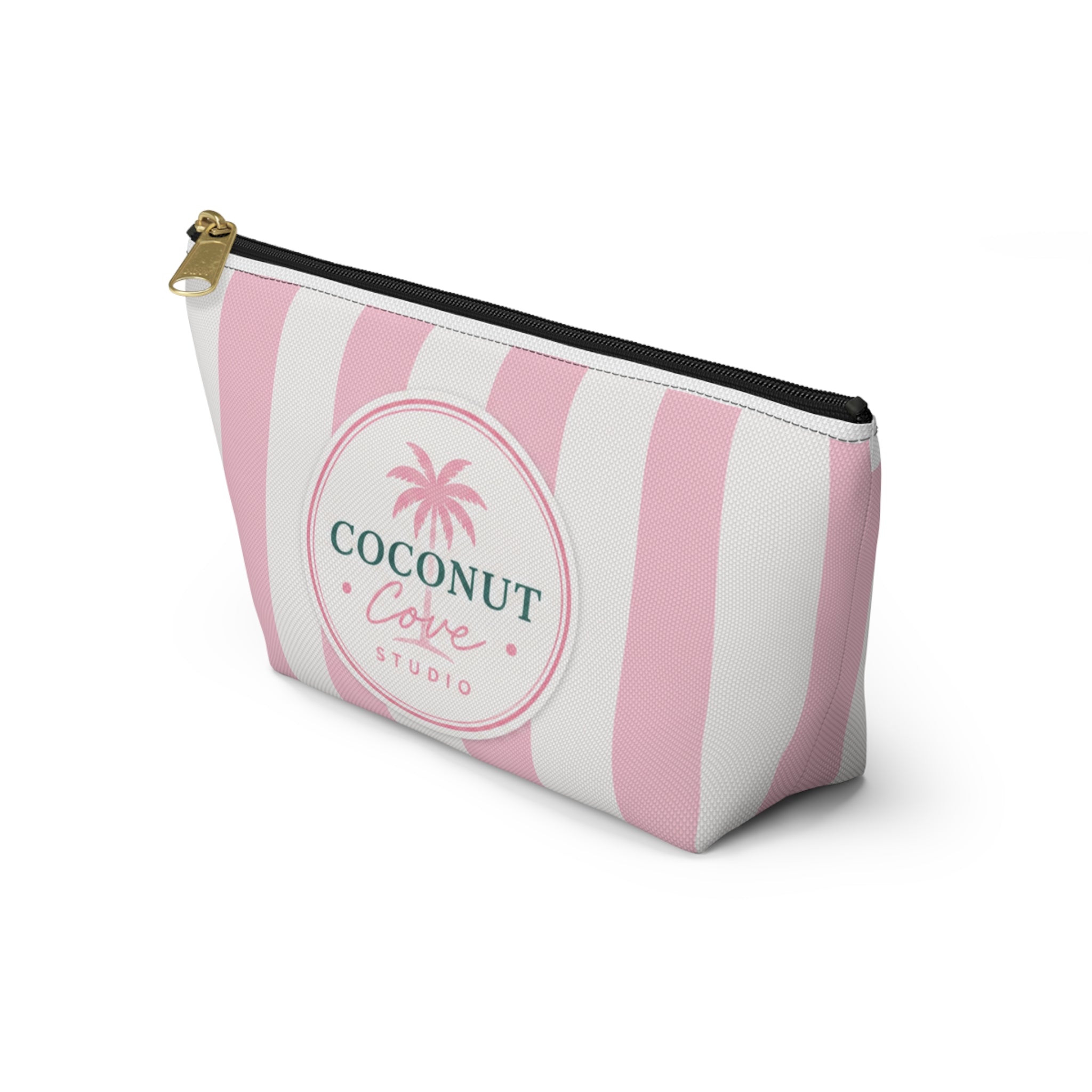 Coconut Cove Striped Accessory Pouch — Pink T‑Bottom Makeup Bag