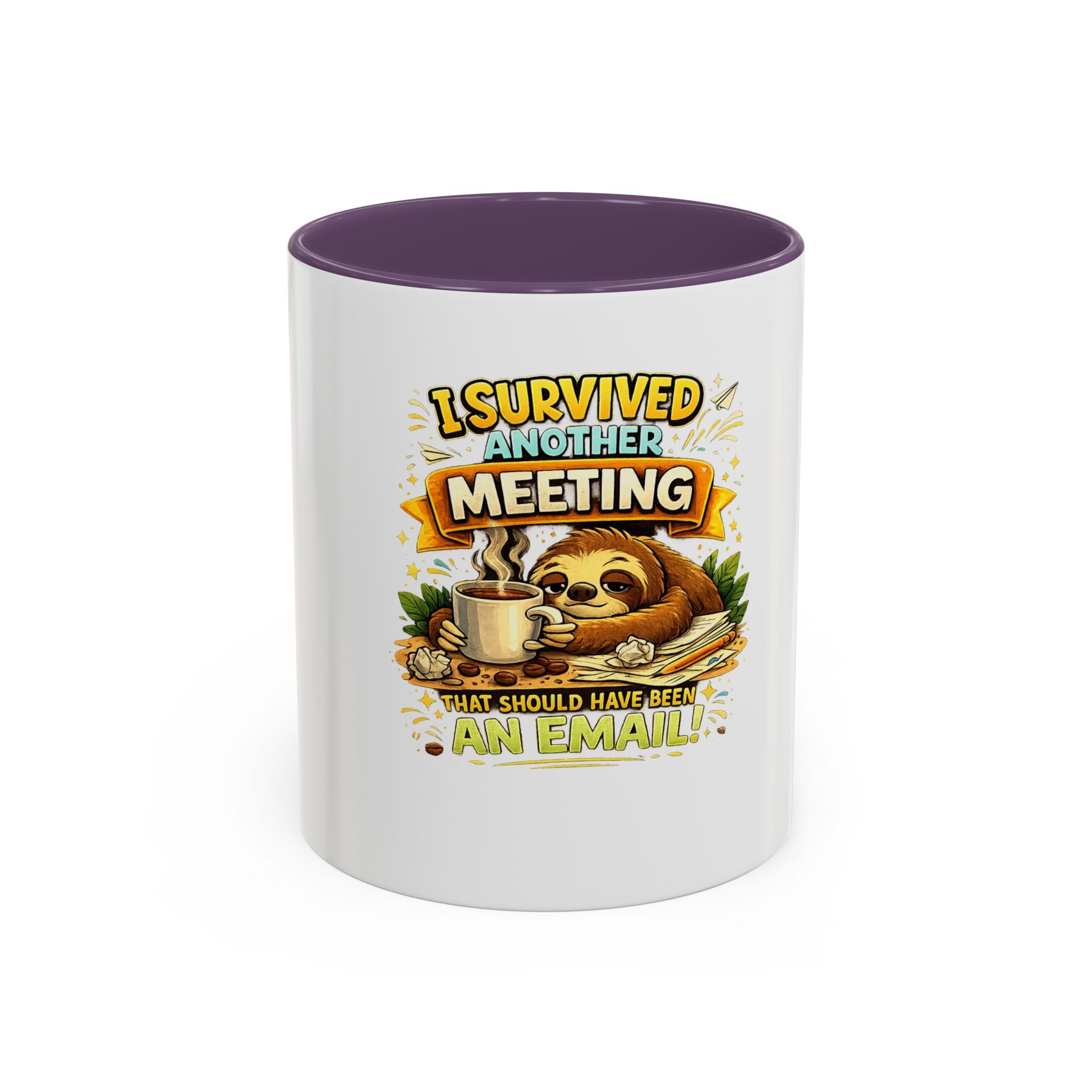 I Survived Another Meeting Coffee Mug — Funny Sloth Work Humor Mug (11/15oz)