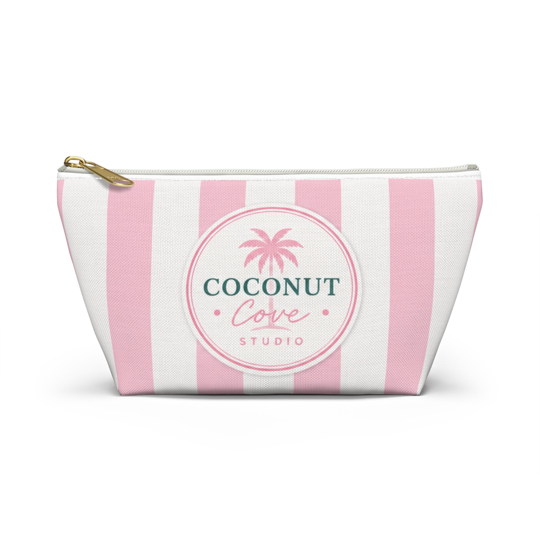 Coconut Cove Striped Accessory Pouch — Pink T‑Bottom Makeup Bag