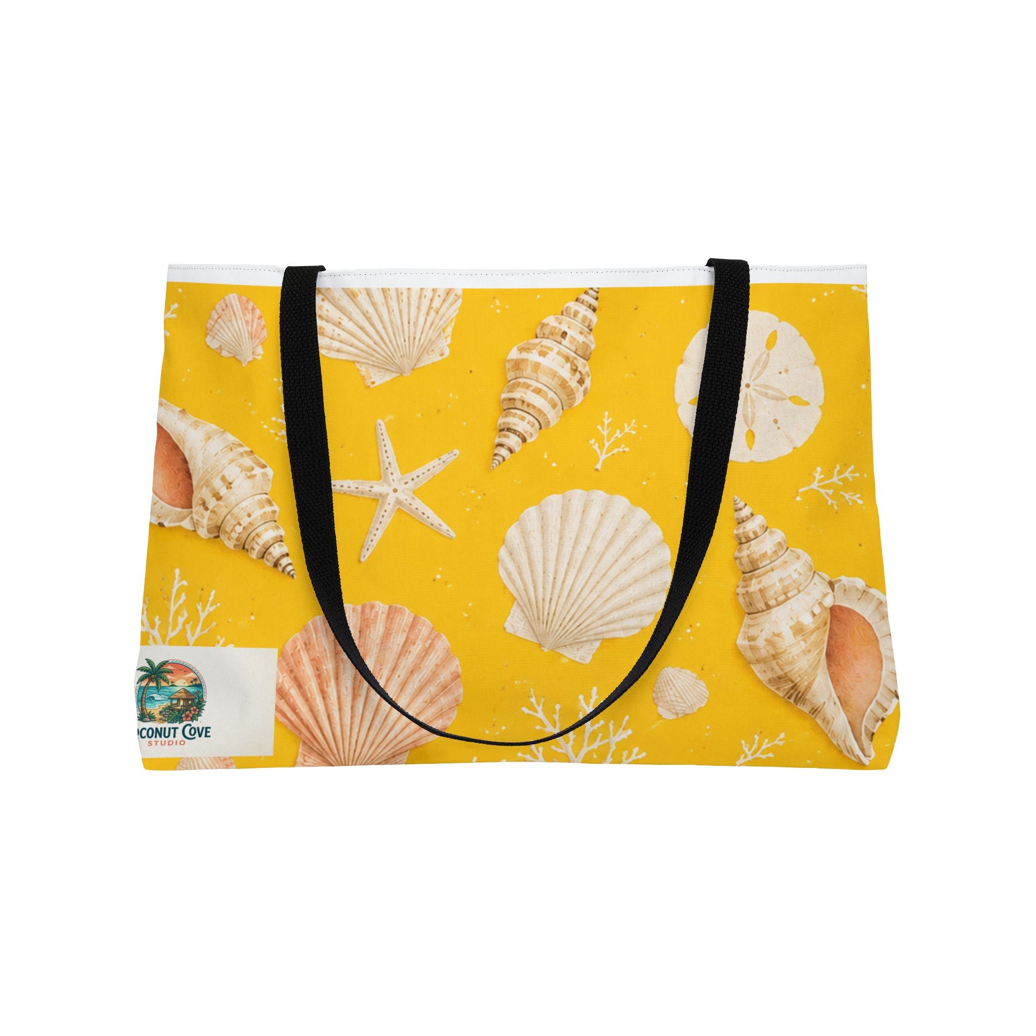 Sea Shells Weekender Tote Bag - Yellow Beach Shell Pattern Travel Tote