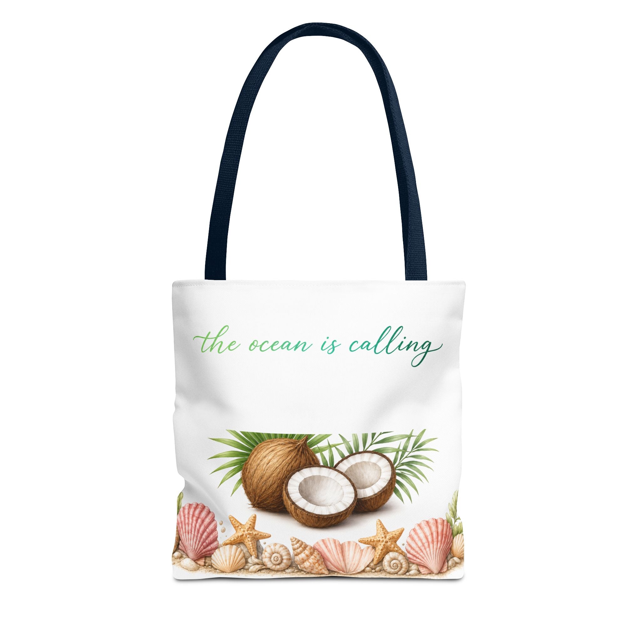 Beach Vibes Coconut Tote — “The Ocean Is Calling” All-Over Print