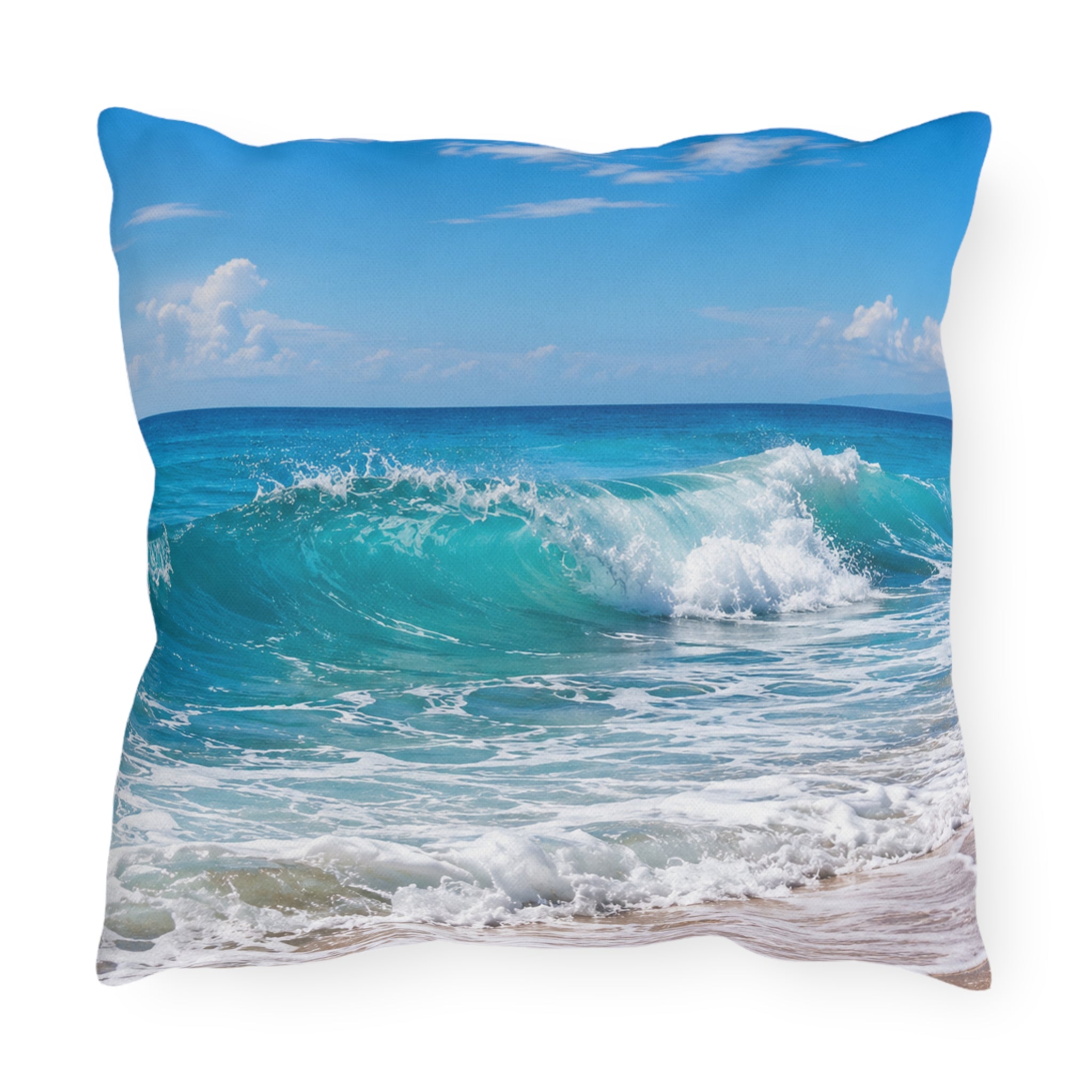 Ocean Wave Outdoor Pillow — Coastal Beach Decor Throw Pillow