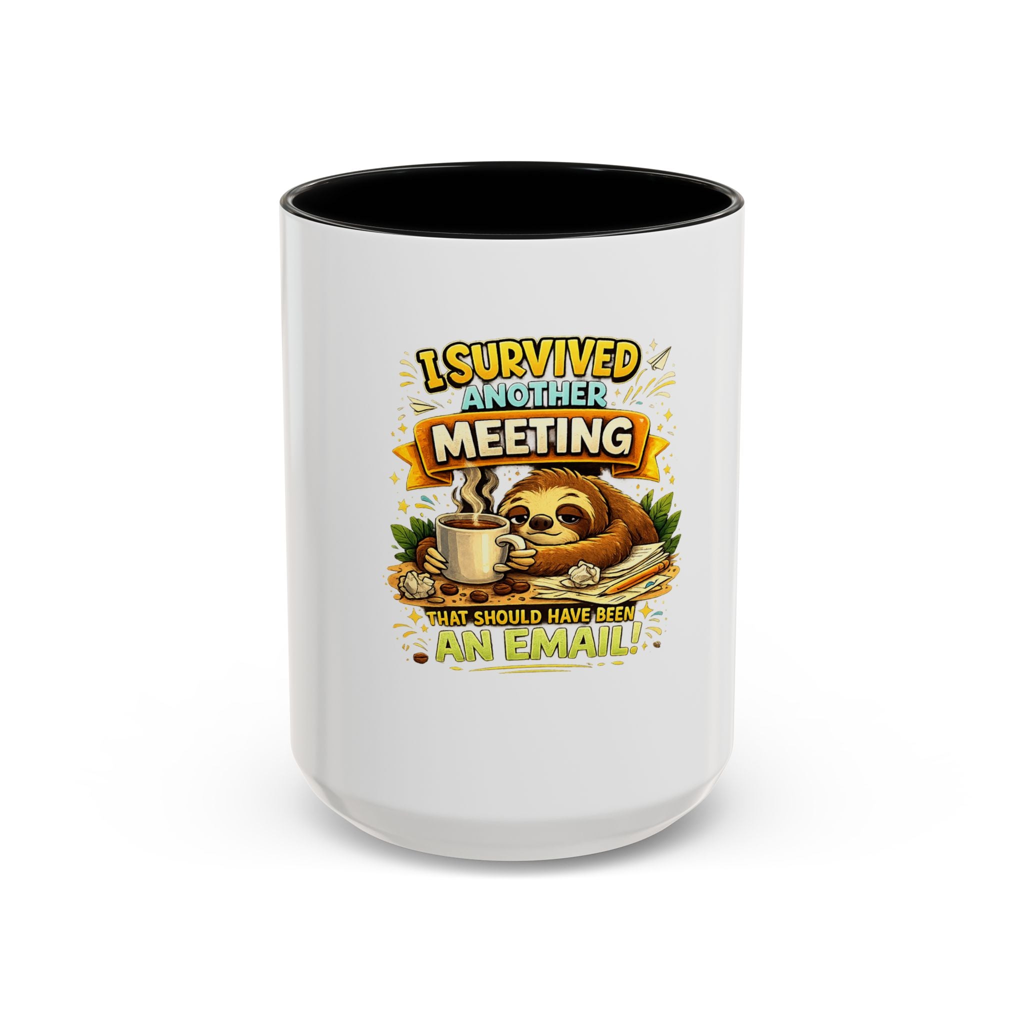 I Survived Another Meeting Coffee Mug — Funny Sloth Work Humor Mug (11/15oz)
