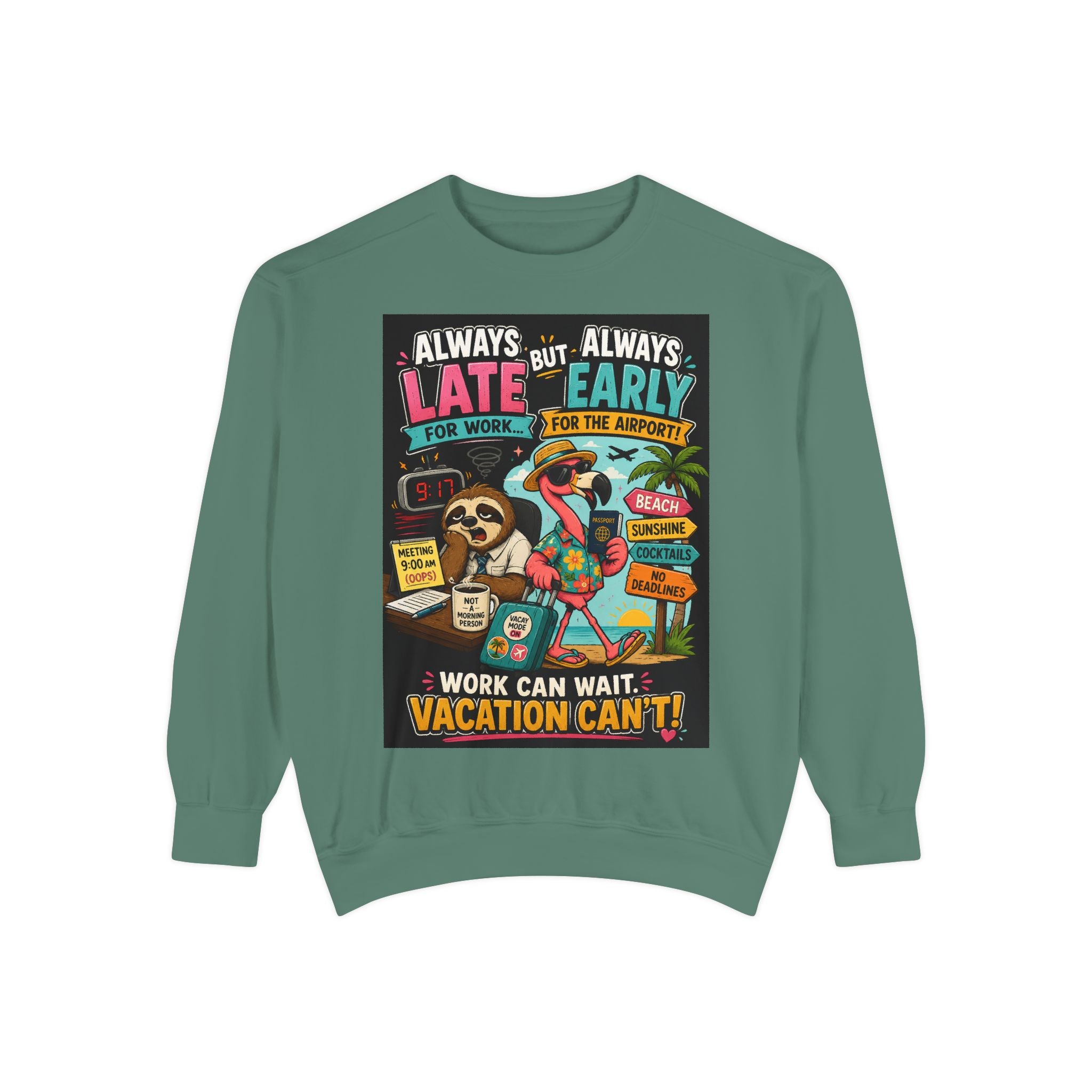 Vacation Vibes Sweatshirt — "Work Can Wait, Vacation Can't" Beach Resort Pullover