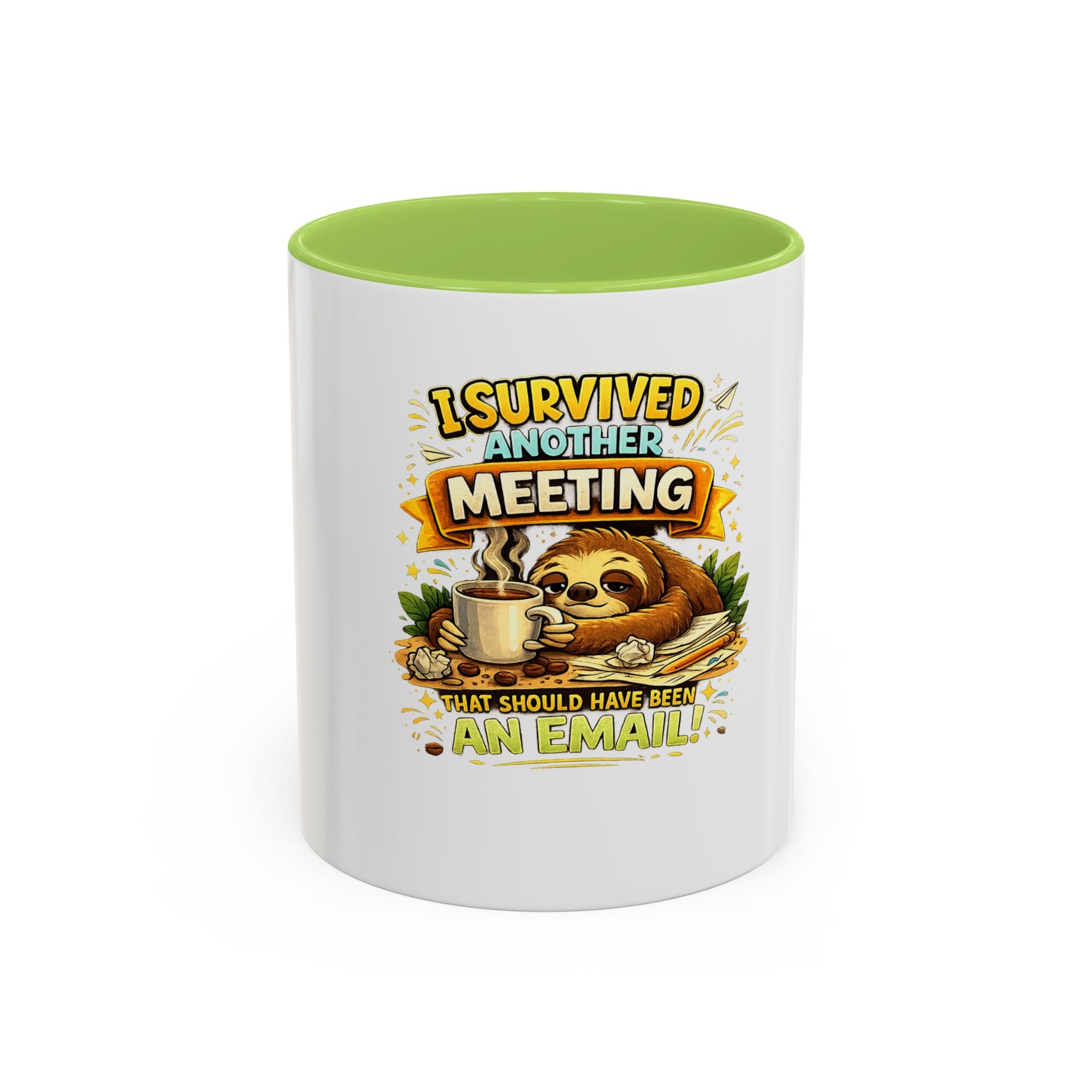 I Survived Another Meeting Coffee Mug — Funny Sloth Work Humor Mug (11/15oz)