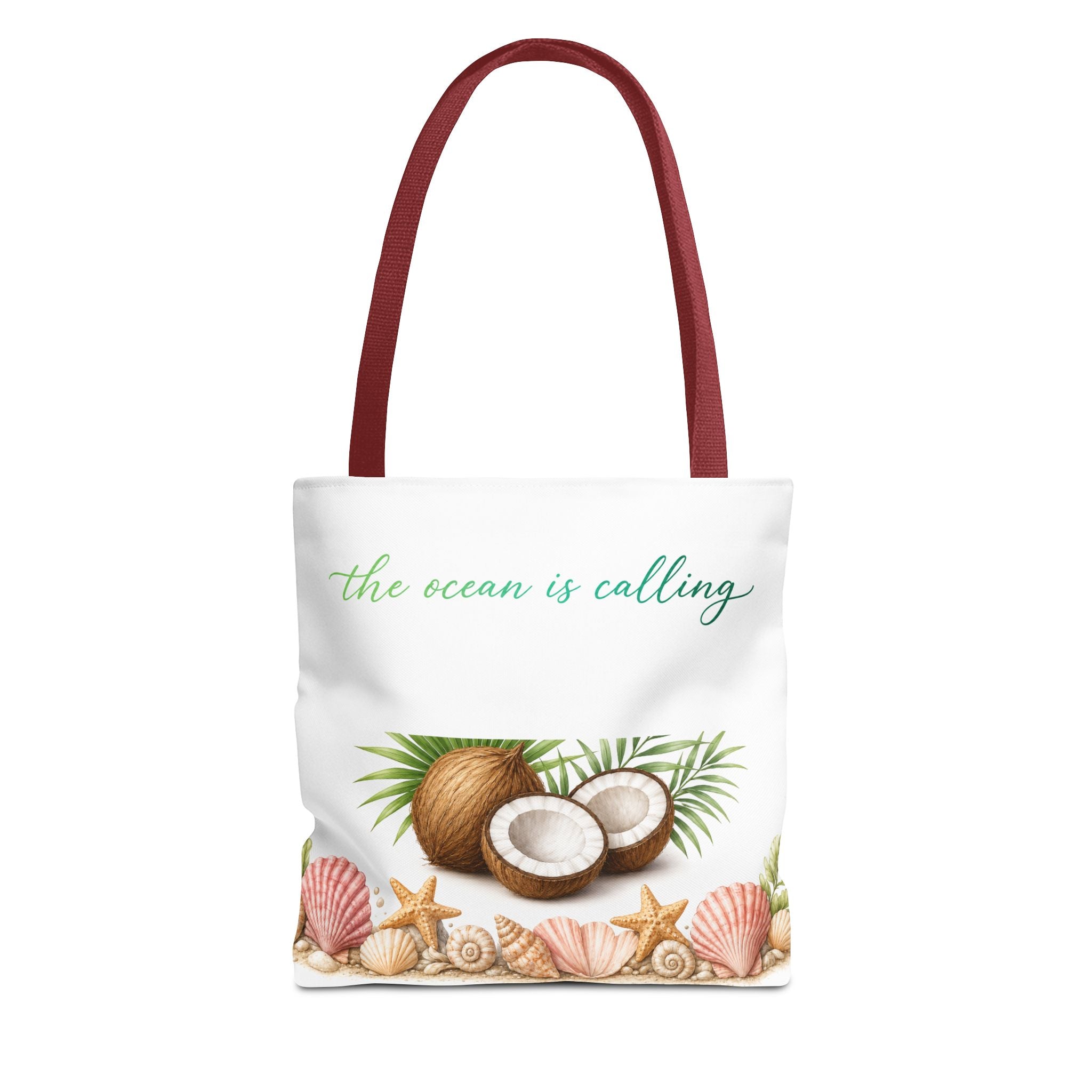 Beach Vibes Coconut Tote — “The Ocean Is Calling” All-Over Print