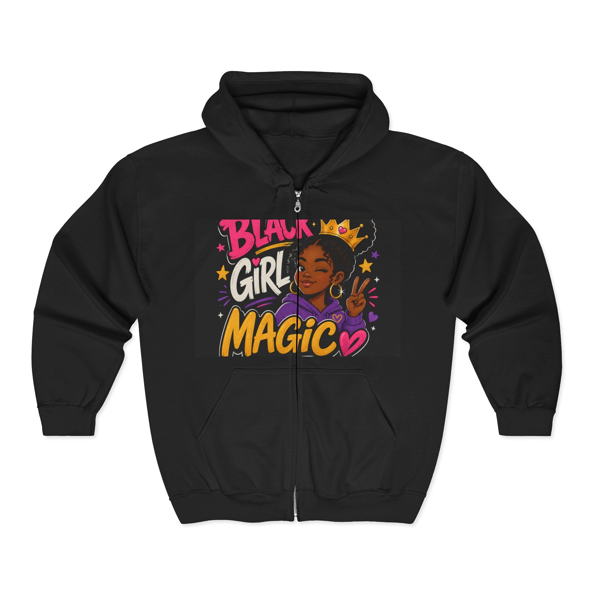 Black Girl Magic Zip Hoodie — Empowering Graphic Full-Zip Sweatshirt