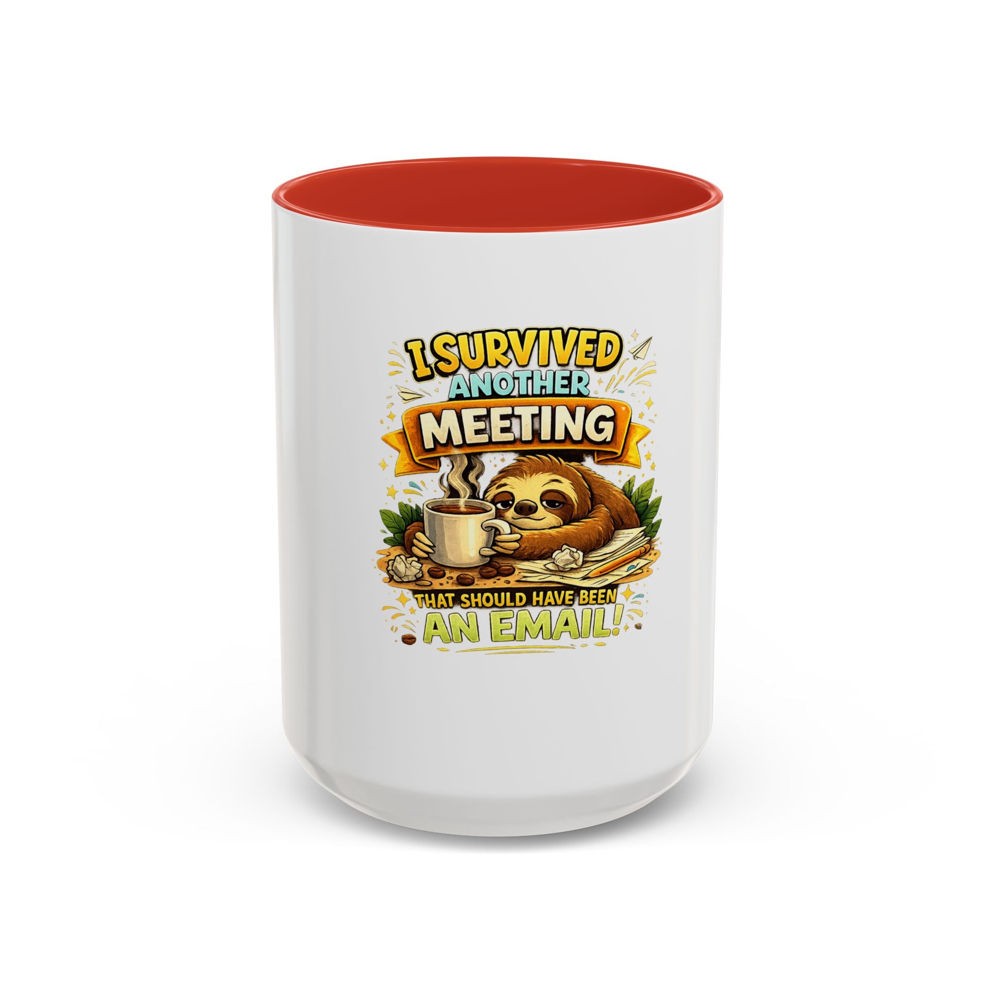 I Survived Another Meeting Coffee Mug — Funny Sloth Work Humor Mug (11/15oz)