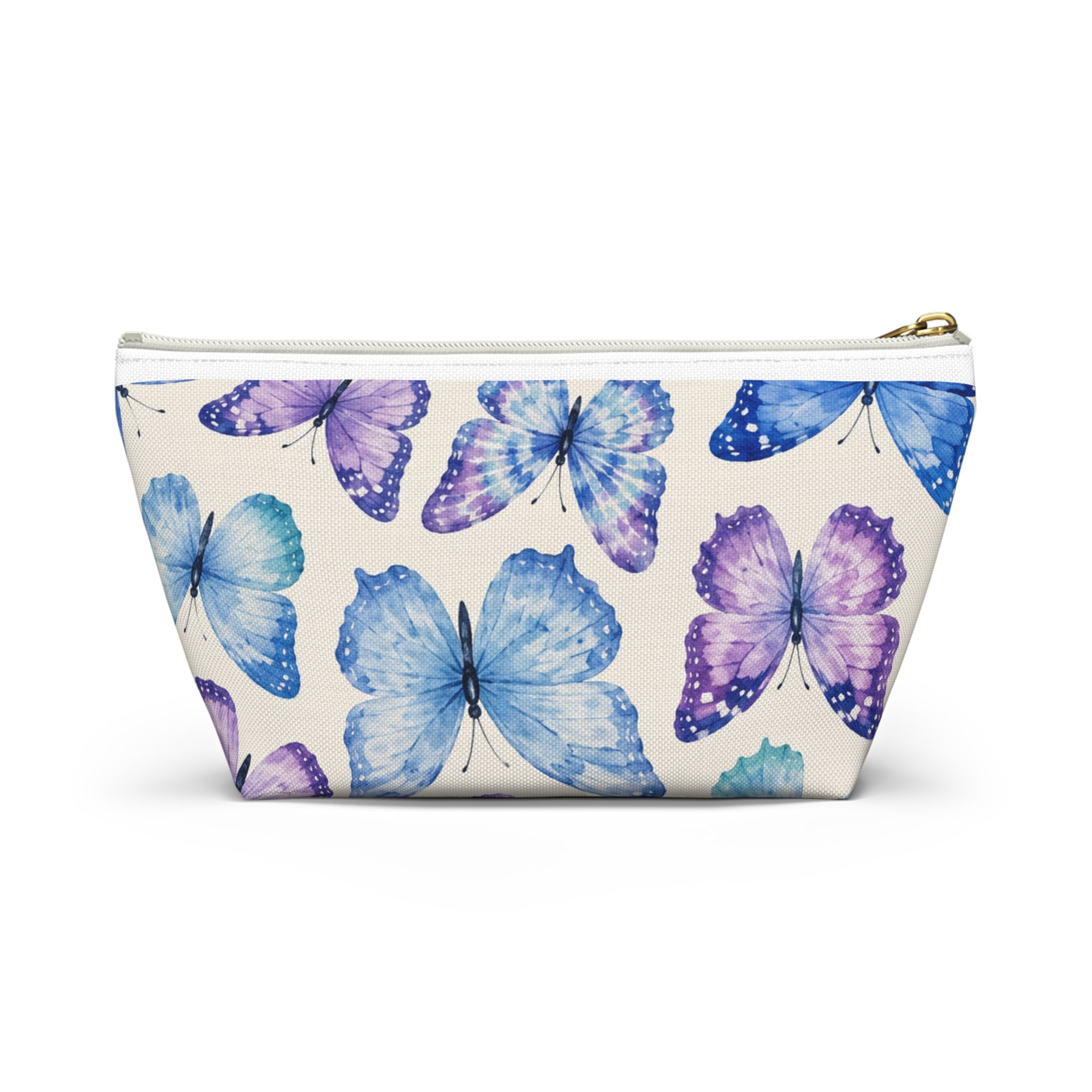 Blue & Purple Butterfly Accessory Pouch — Floral Makeup Bag with T-Bottom