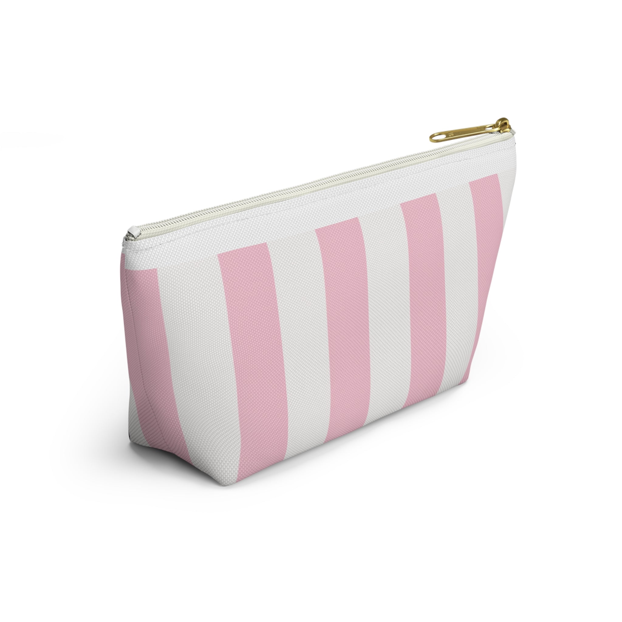 Coconut Cove Striped Accessory Pouch — Pink T‑Bottom Makeup Bag
