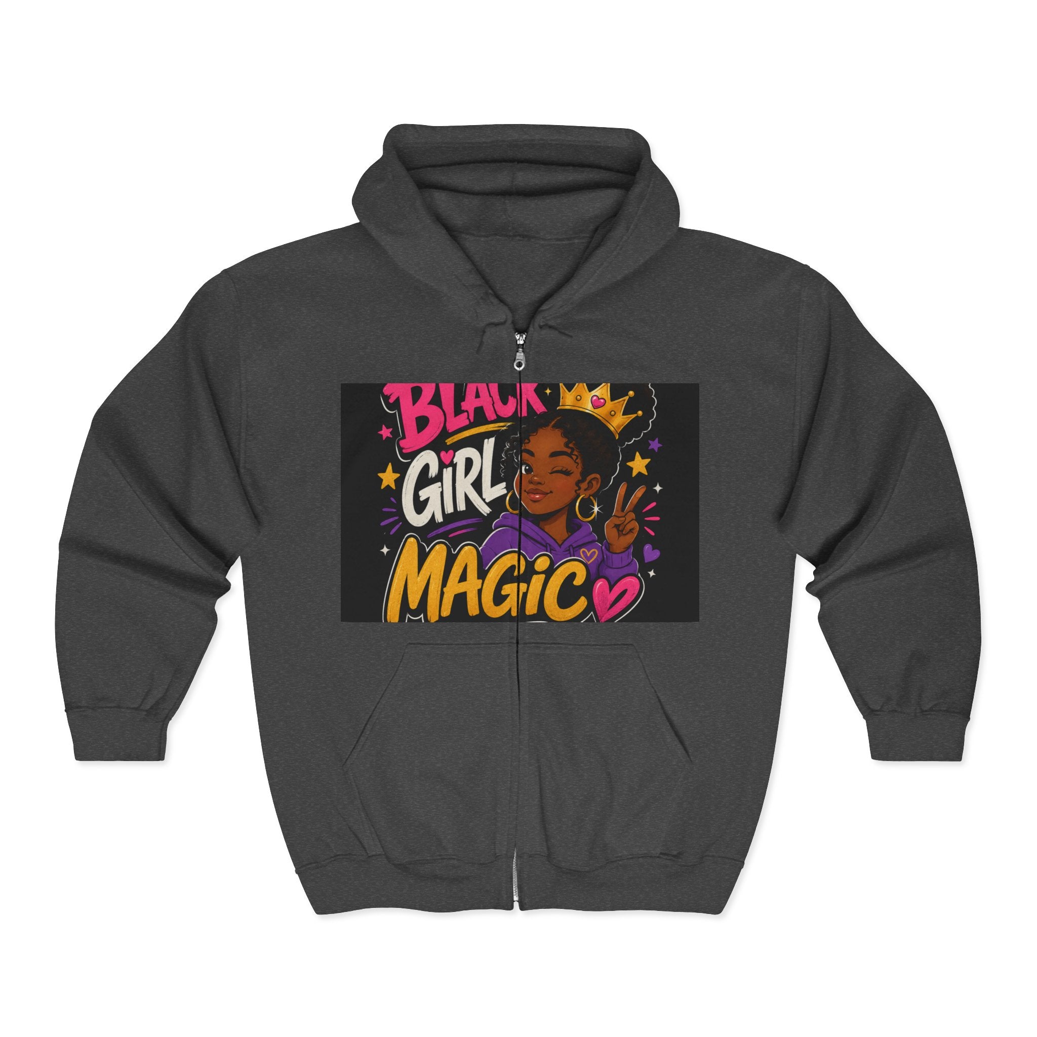 Black Girl Magic Zip Hoodie — Empowering Graphic Full-Zip Sweatshirt