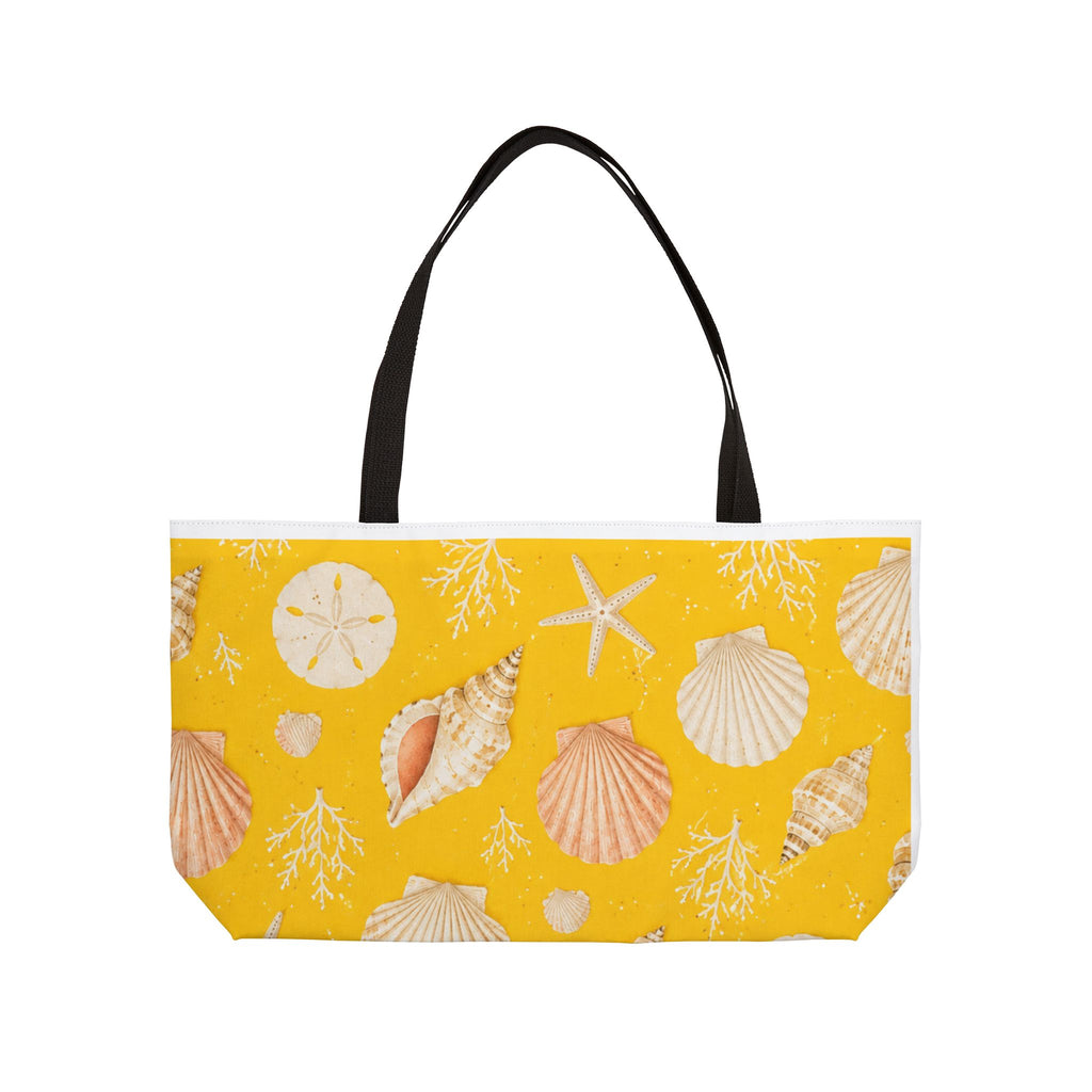 Sea Shells Weekender Tote Bag - Yellow Beach Shell Pattern Travel Tote