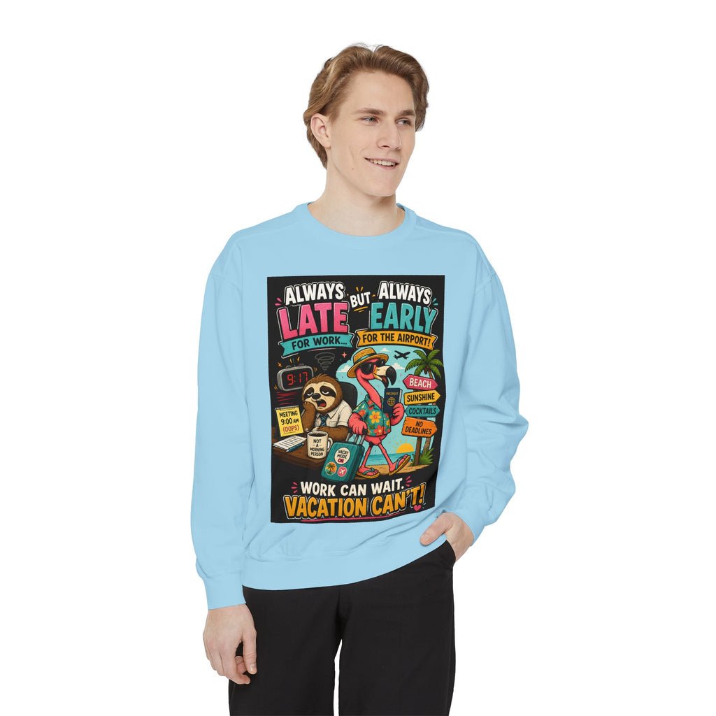 Vacation Vibes Sweatshirt — "Work Can Wait, Vacation Can't" Beach Resort Pullover