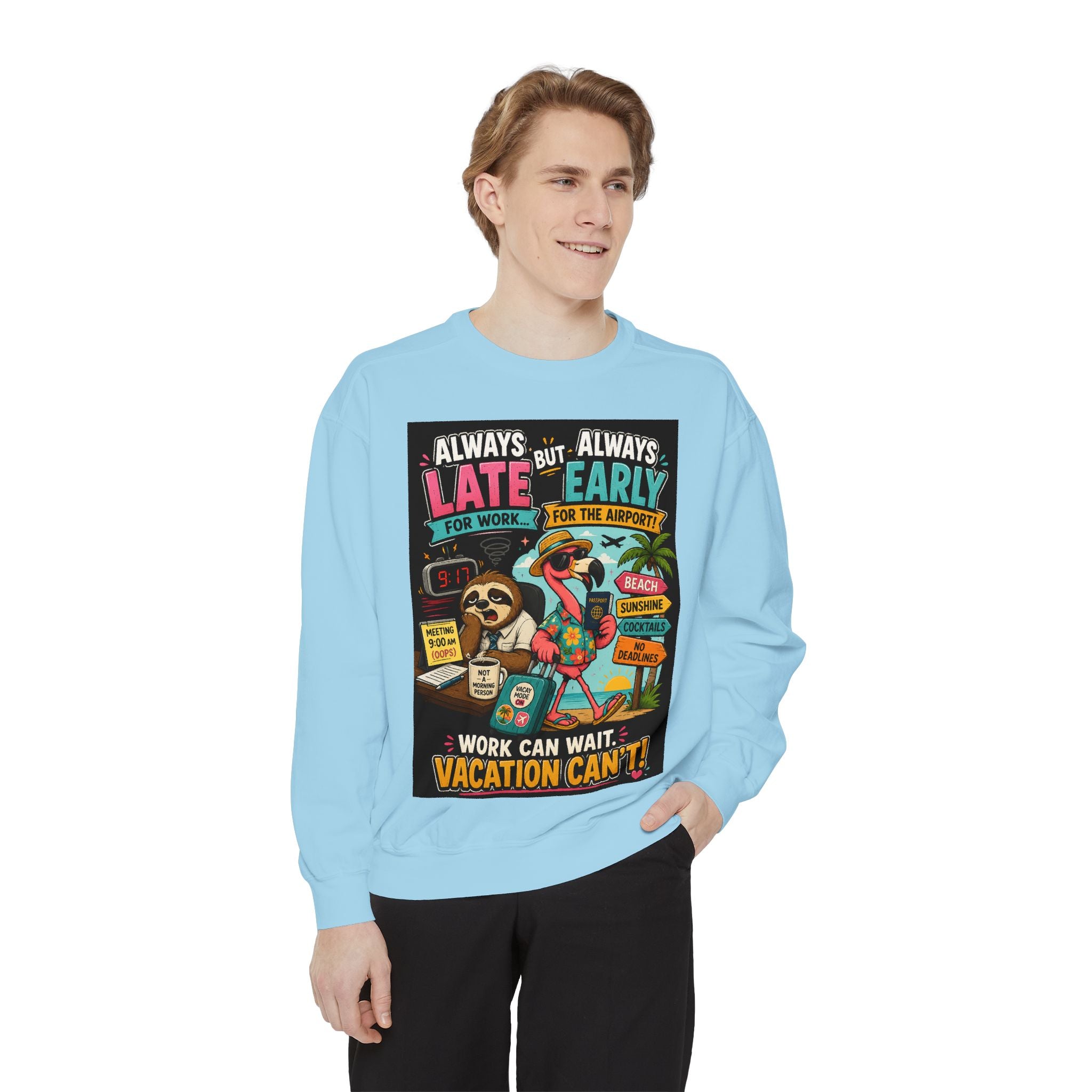 Vacation Vibes Sweatshirt — "Work Can Wait, Vacation Can't" Beach Resort Pullover