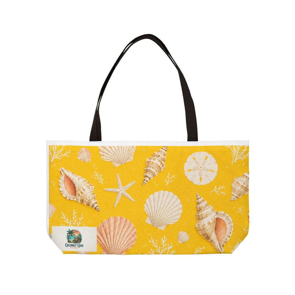 Sea Shells Weekender Tote Bag - Yellow Beach Shell Pattern Travel Tote