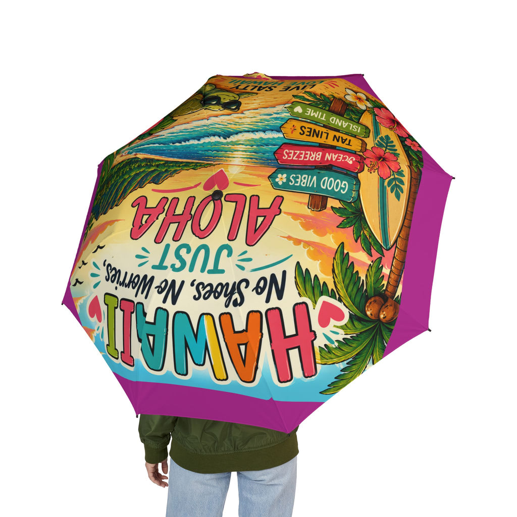 Hawaii Tropical Foldable Umbrella — 'Hawaii Just Aloha' Beach Rain Sun Parasol