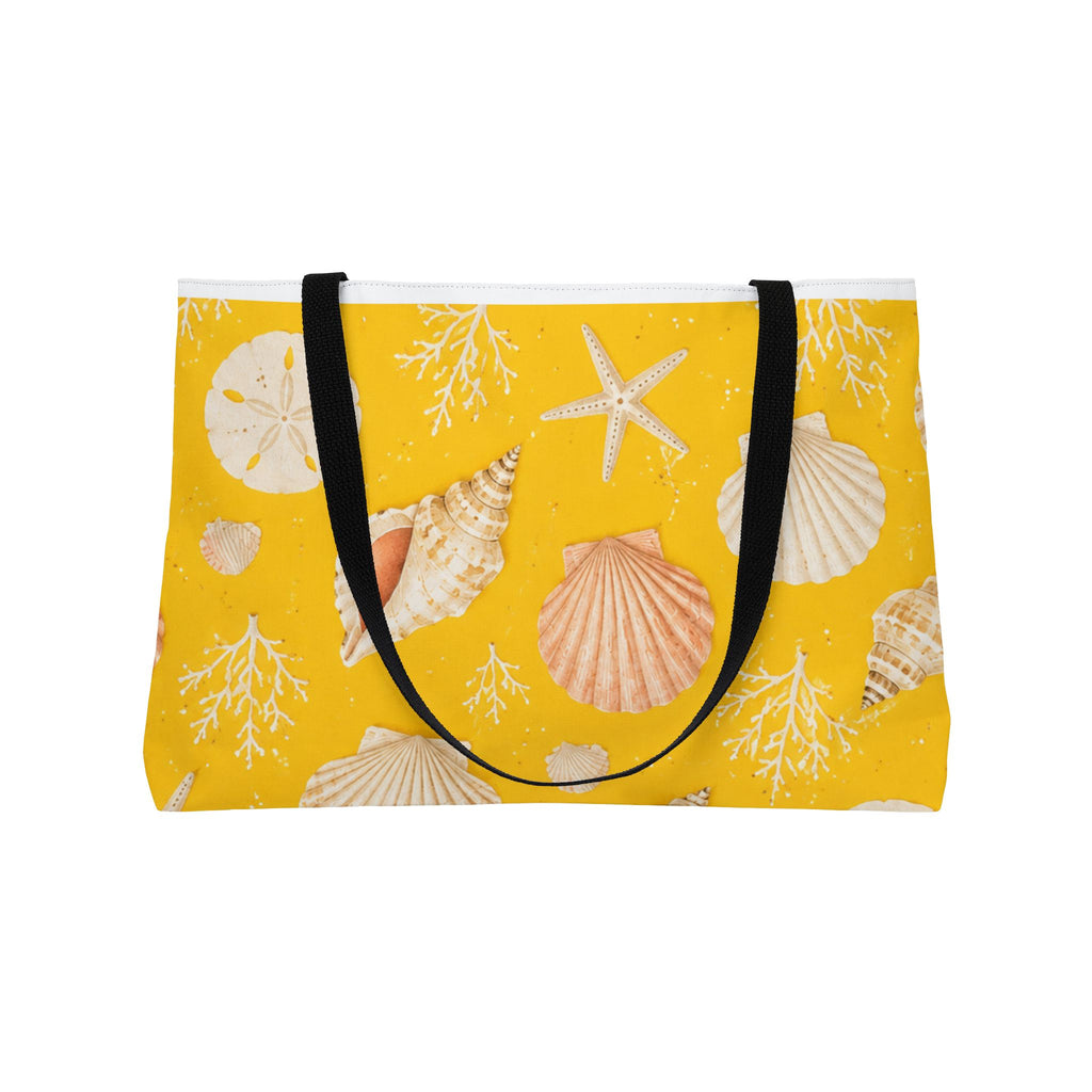 Sea Shells Weekender Tote Bag - Yellow Beach Shell Pattern Travel Tote