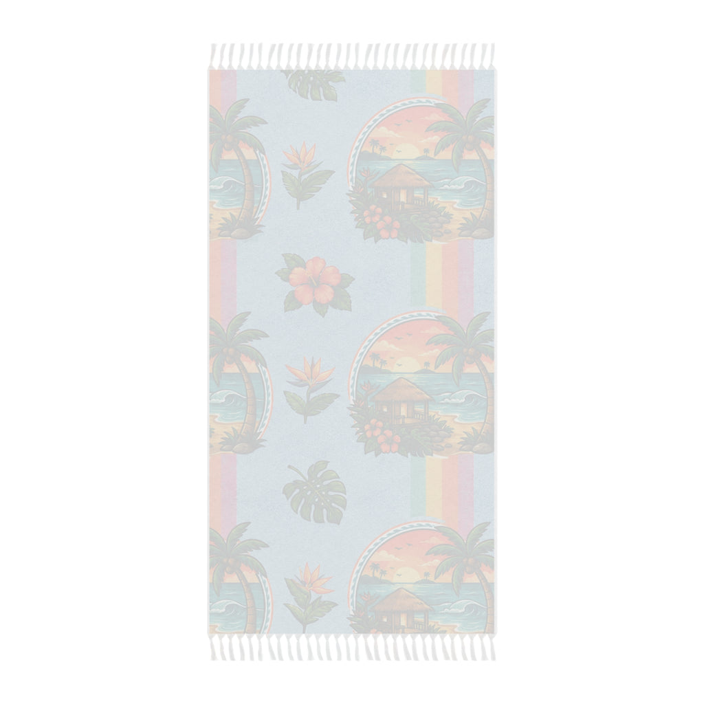 Boho Beach Towel — Tropical Sunset Palm & Hibiscus Print