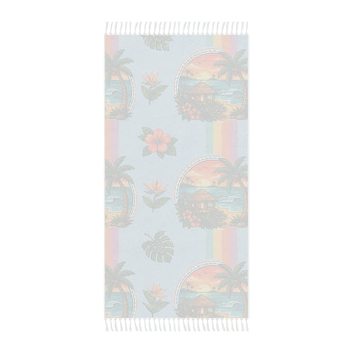 Boho Beach Towel — Tropical Sunset Palm & Hibiscus Print