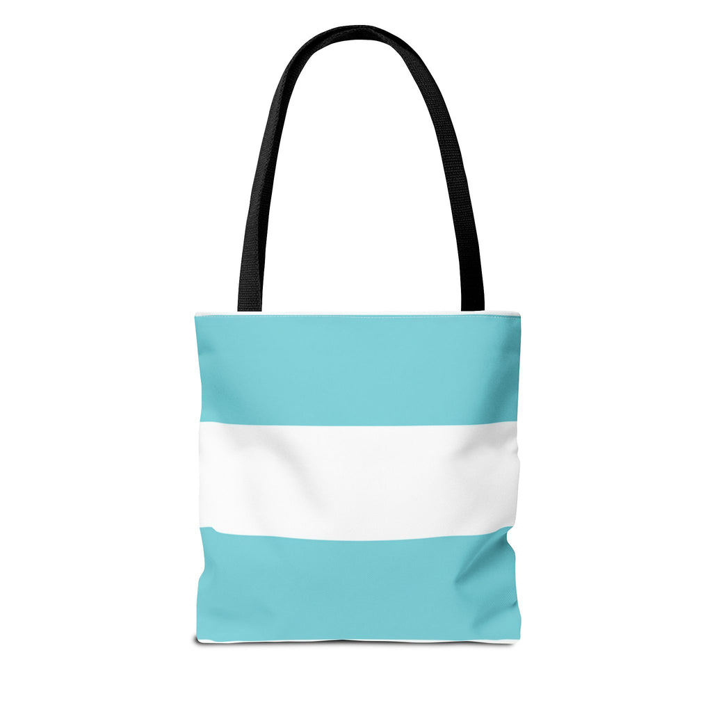 Striped Aqua & White Tote Bag — Beachy Everyday Shoulder Tote