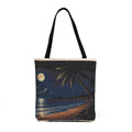 Moonlit Beach Tote Bag — Woven Coastal Sunset Palm Print