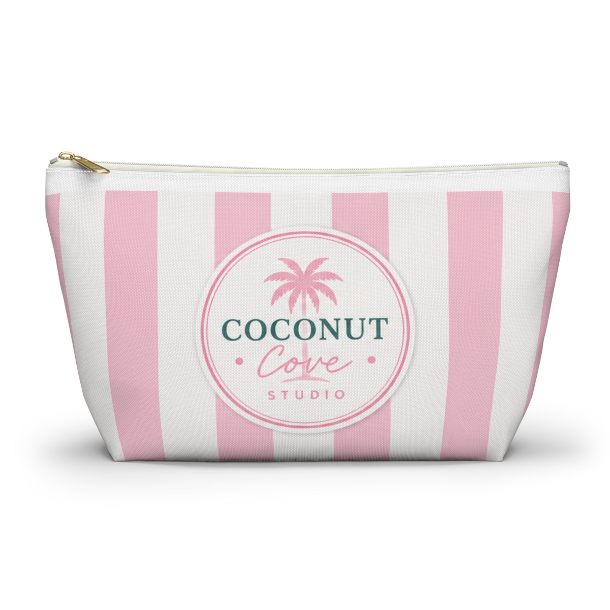 Coconut Cove Striped Accessory Pouch — Pink T‑Bottom Makeup Bag