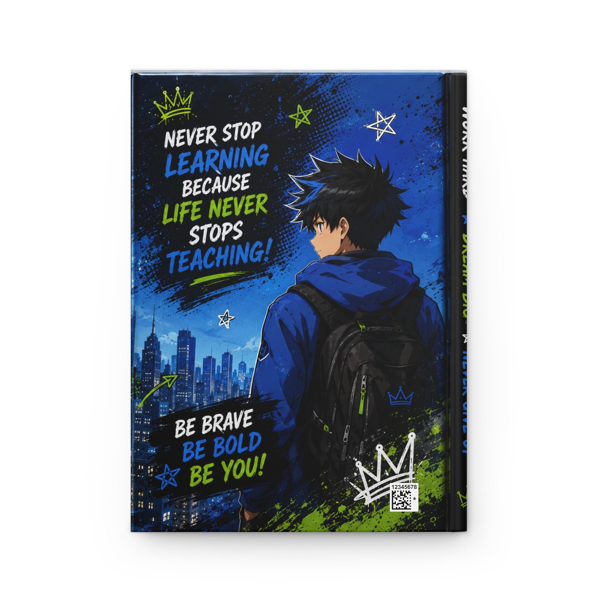 Motivational Anime Hardcover Journal — "Focus Learn Grow Achieve Repeat"