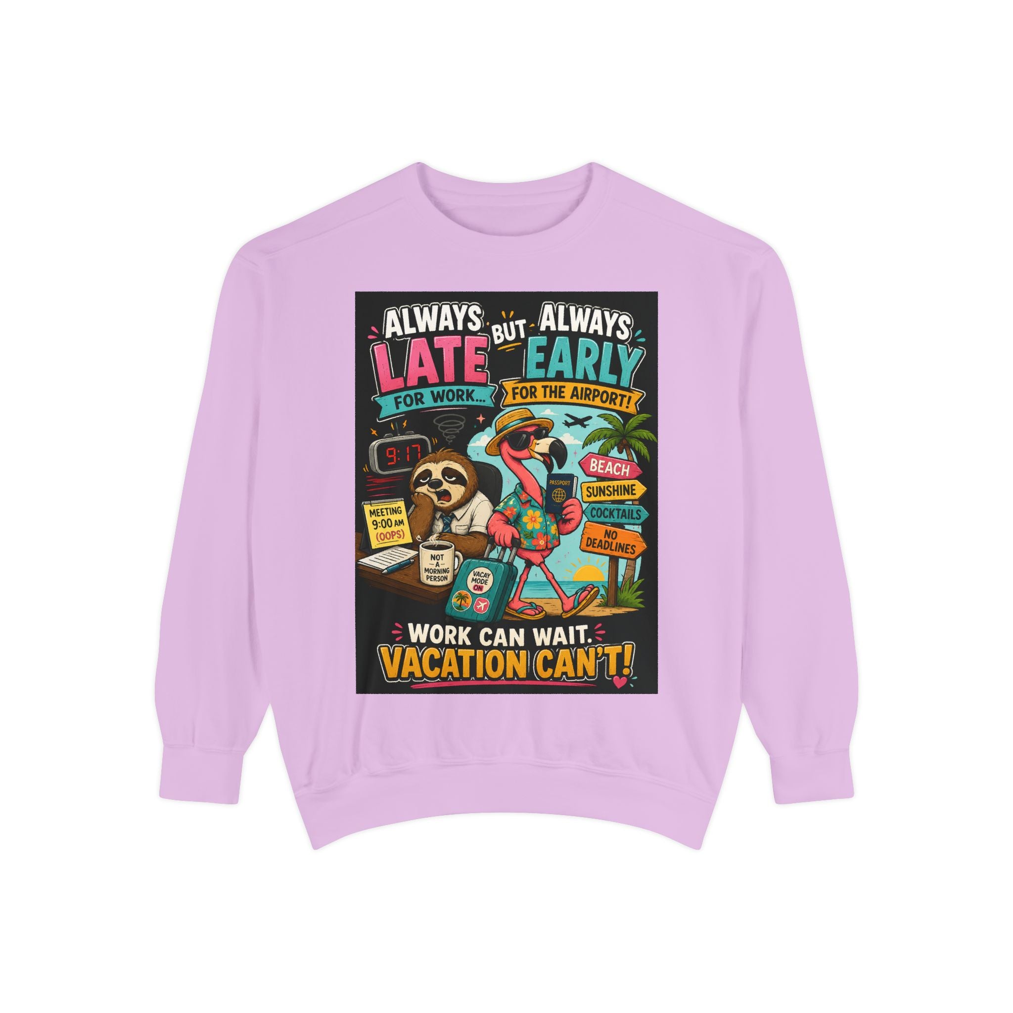 Vacation Vibes Sweatshirt — "Work Can Wait, Vacation Can't" Beach Resort Pullover