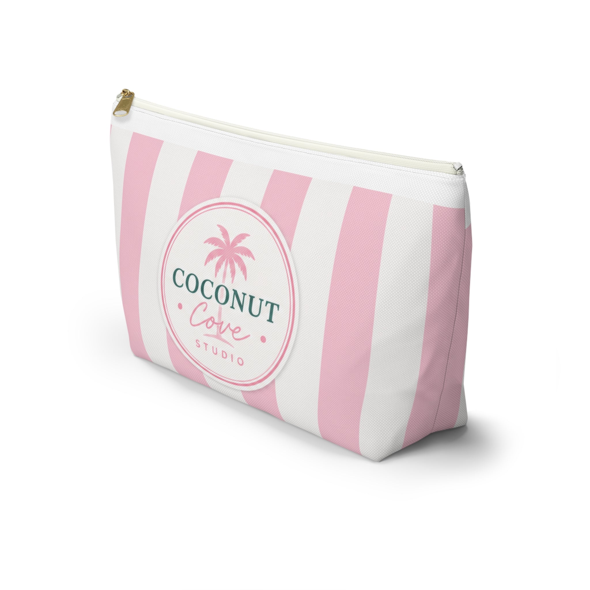 Coconut Cove Striped Accessory Pouch — Pink T‑Bottom Makeup Bag