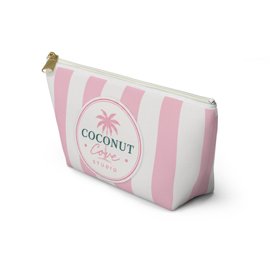 Coconut Cove Striped Accessory Pouch — Pink T‑Bottom Makeup Bag