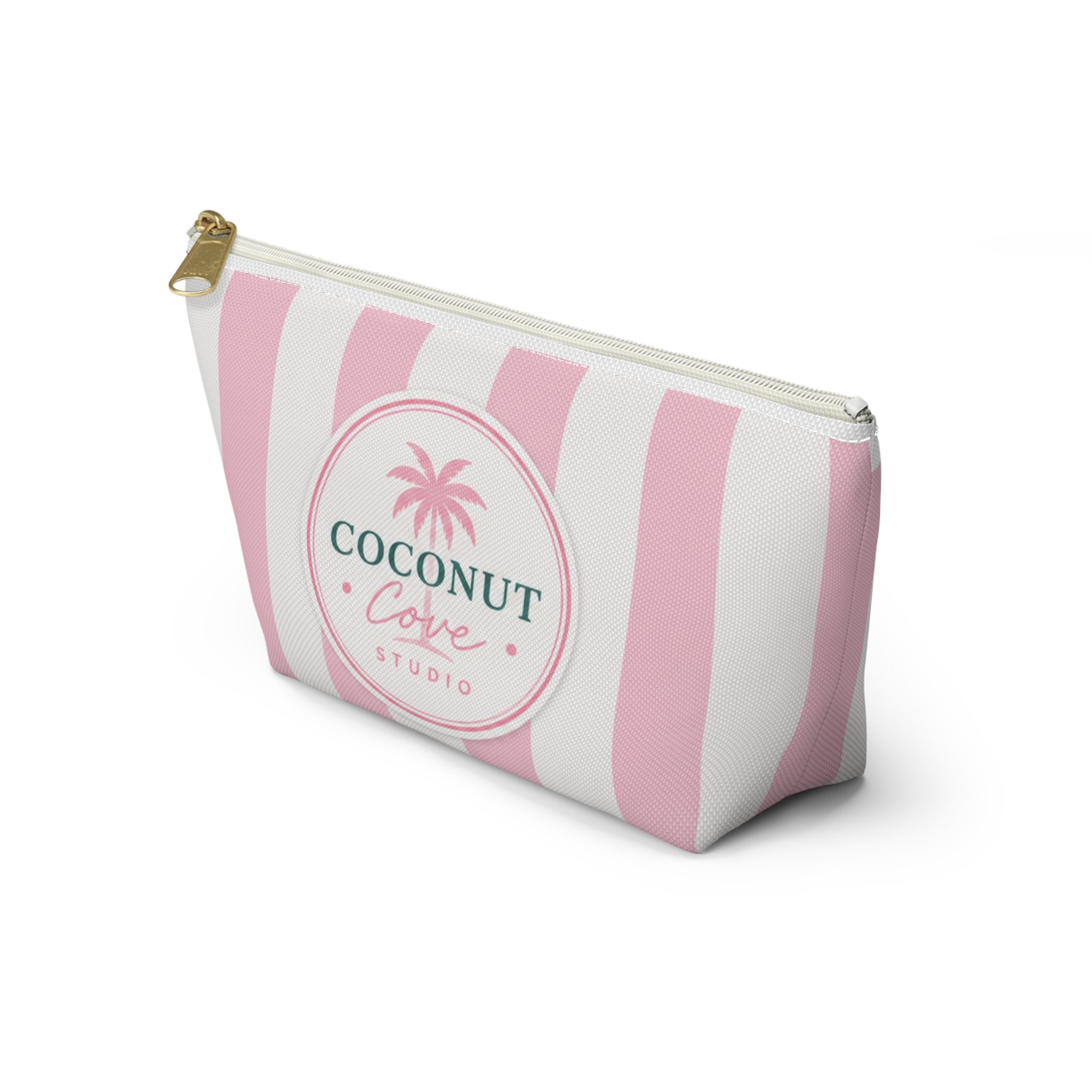 Coconut Cove Striped Accessory Pouch — Pink T‑Bottom Makeup Bag