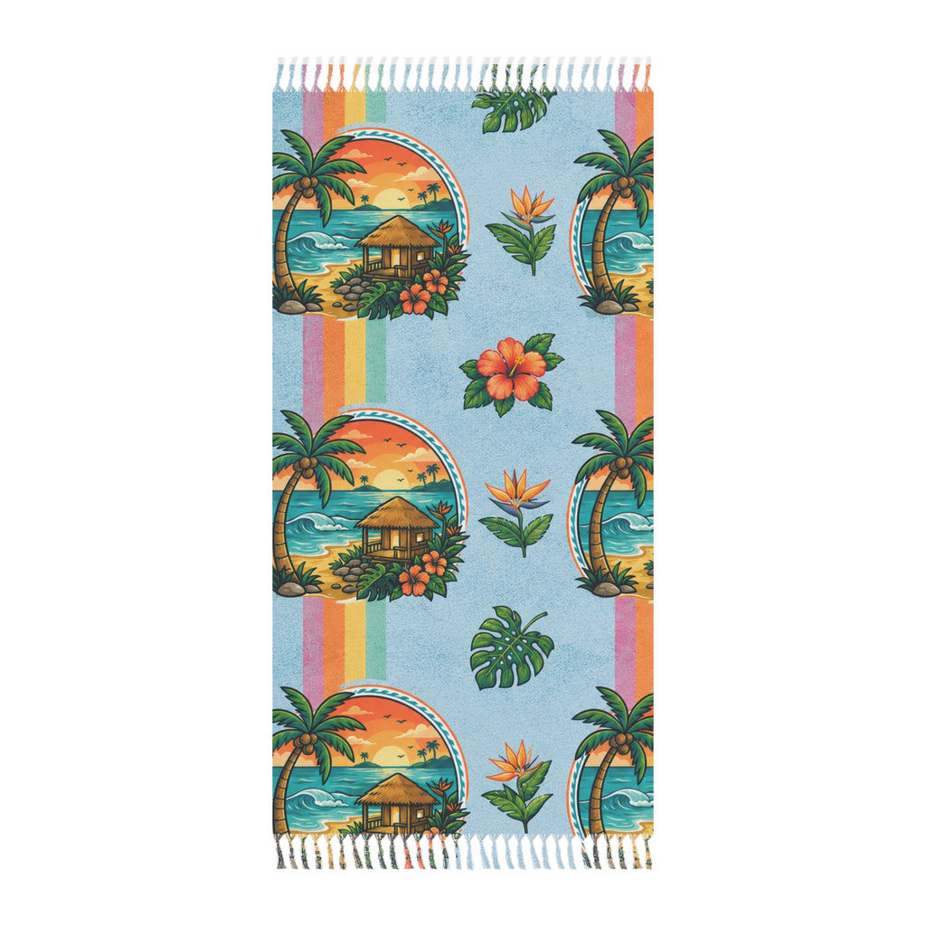 Boho Beach Towel — Tropical Sunset Palm & Hibiscus Print