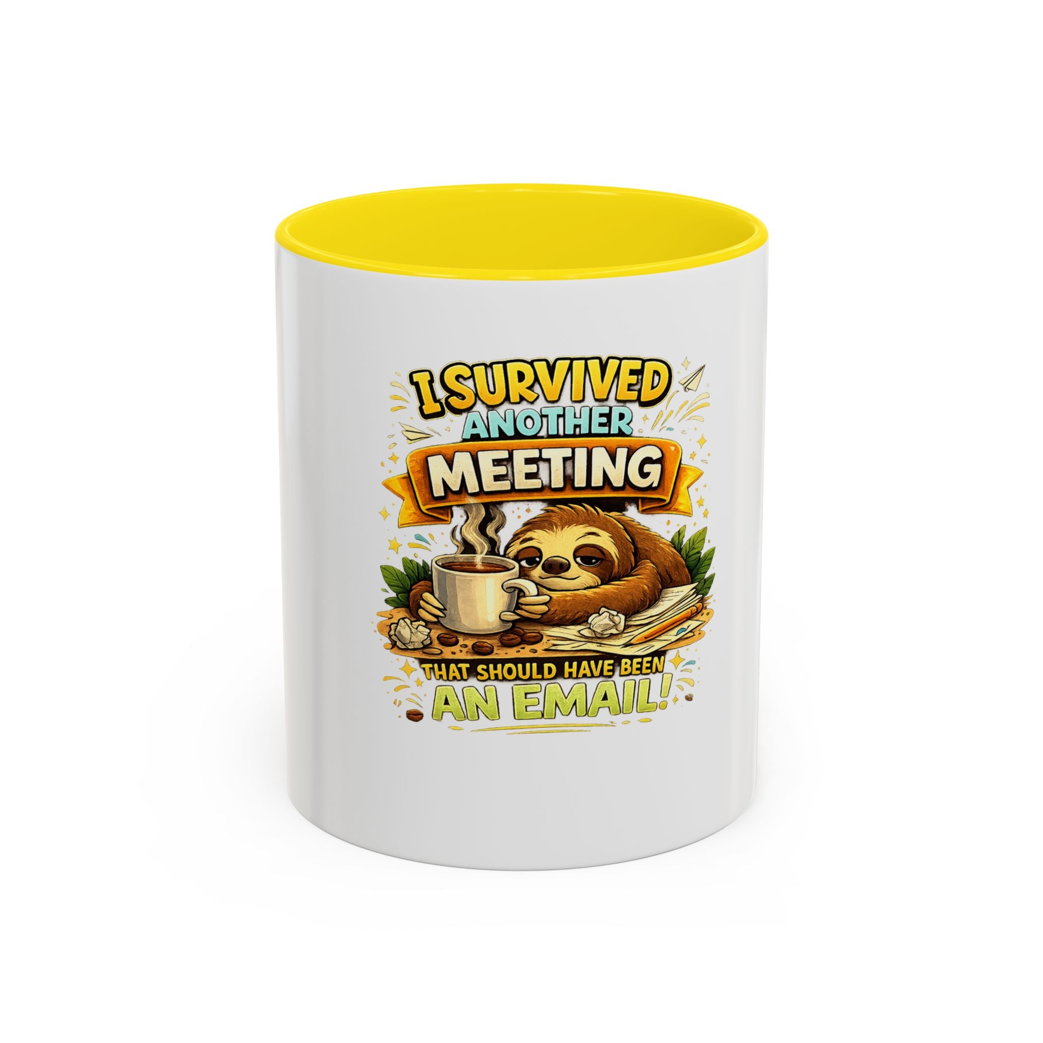 I Survived Another Meeting Coffee Mug — Funny Sloth Work Humor Mug (11/15oz)