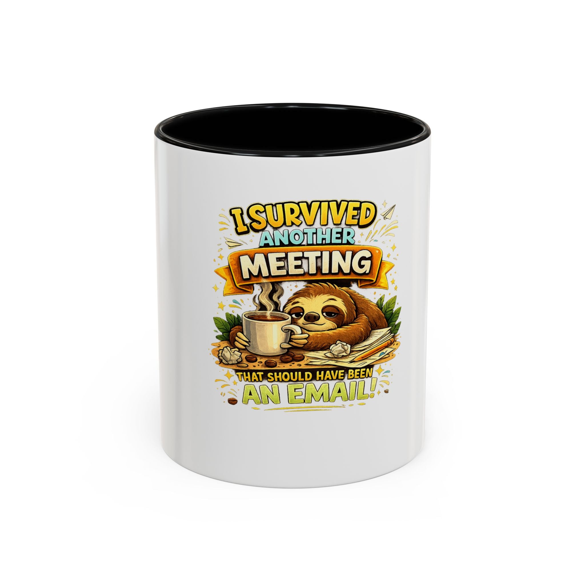 I Survived Another Meeting Coffee Mug — Funny Sloth Work Humor Mug (11/15oz)