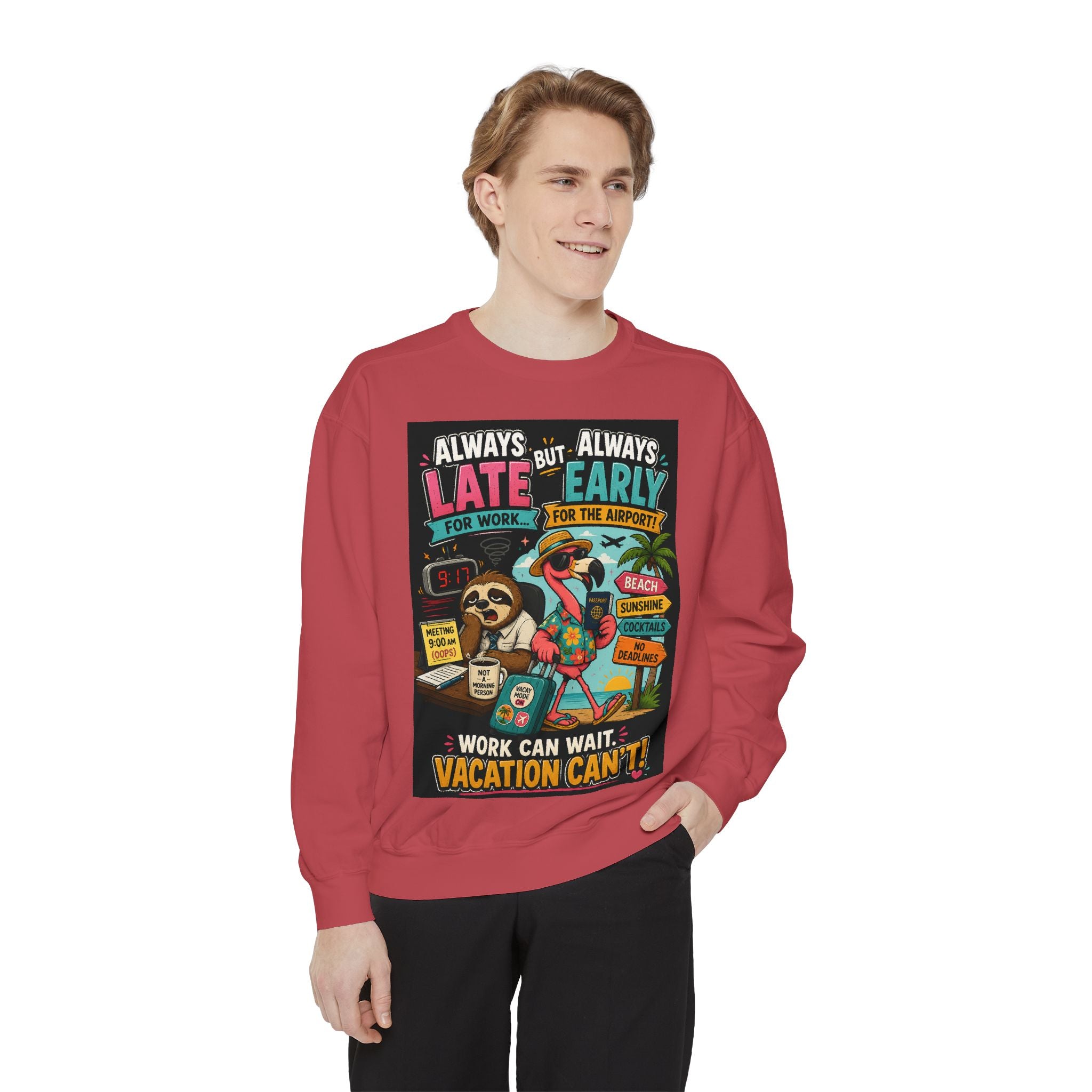 Vacation Vibes Sweatshirt — "Work Can Wait, Vacation Can't" Beach Resort Pullover