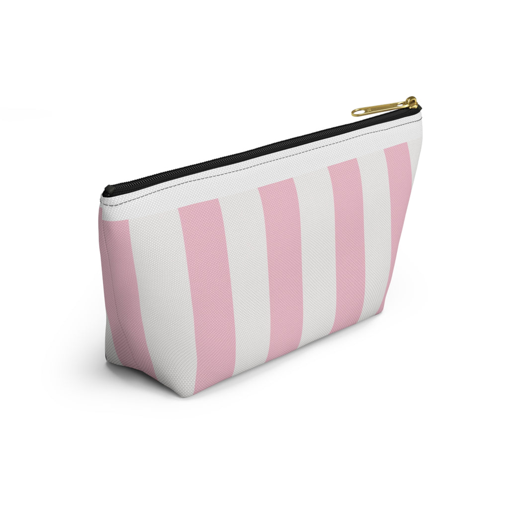 Coconut Cove Striped Accessory Pouch — Pink T‑Bottom Makeup Bag